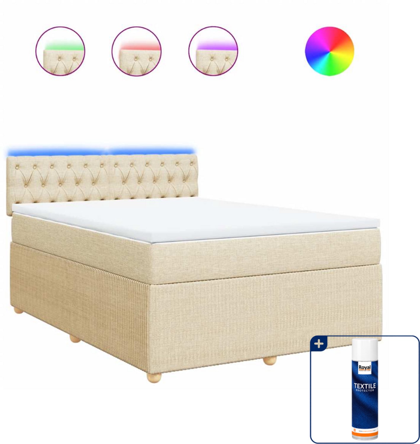 vidaXL boxspring - Queensize - 160 x 200 cm - crèmekleurig - Inclusief textielbeschermer 500 ml