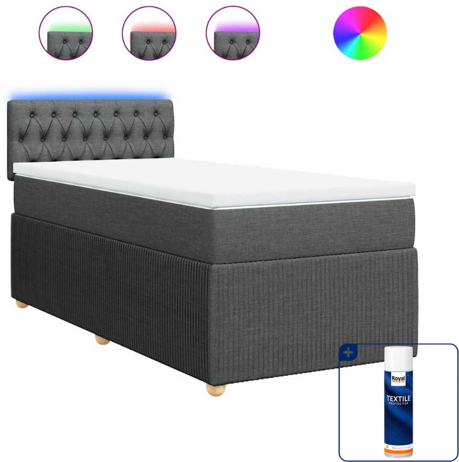 vidaXL boxspring met matras 90 x 190 cm - donkergrijs - Inclusief textielbeschermer 500 ml