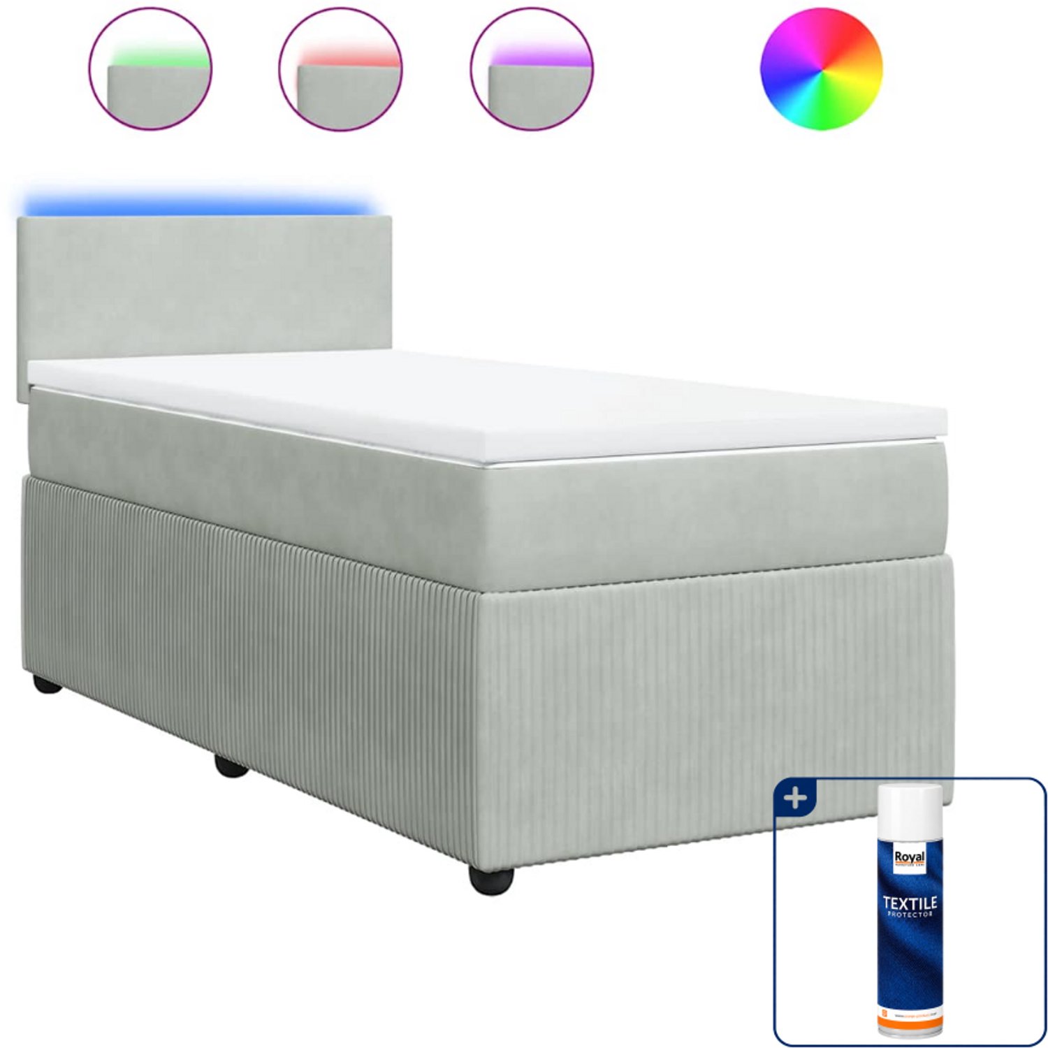 vidaXL Boxspring - 90 x 200 cm - fluweel - lichtgrijs - Inclusief textielbeschermer 500 ml