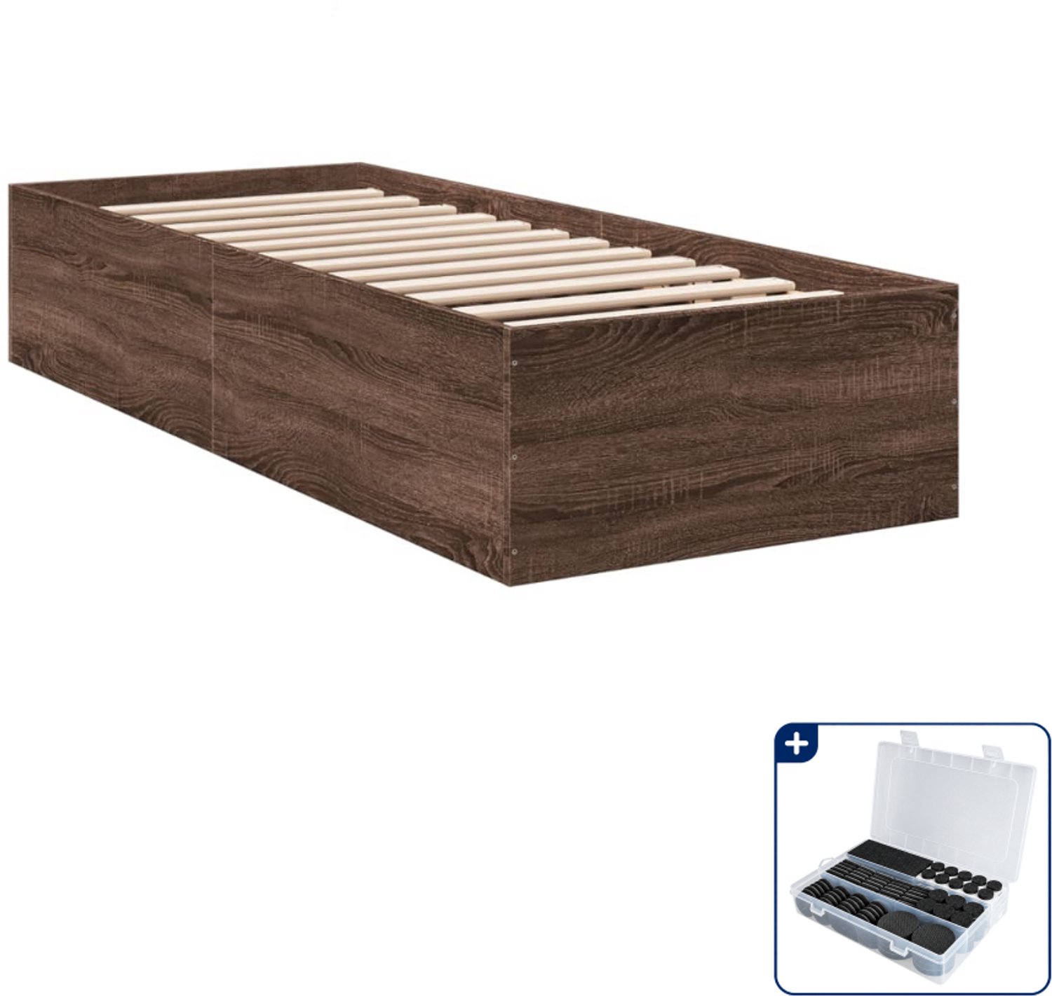 vidaXL bedframe - 90 x 200 cm - bewerkt hout - bruineiken - Inclusief antikrasvilt 177-delig