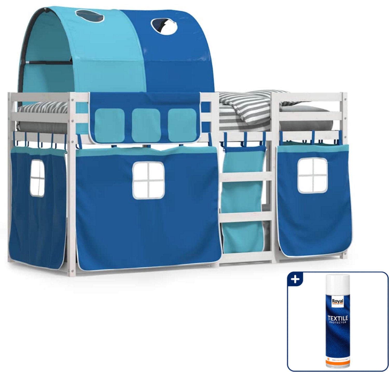 vidaXL stapelbed 80 x 200 cm - massief grenenhout - wit - Inclusief textielbeschermer 500 ml Blauw