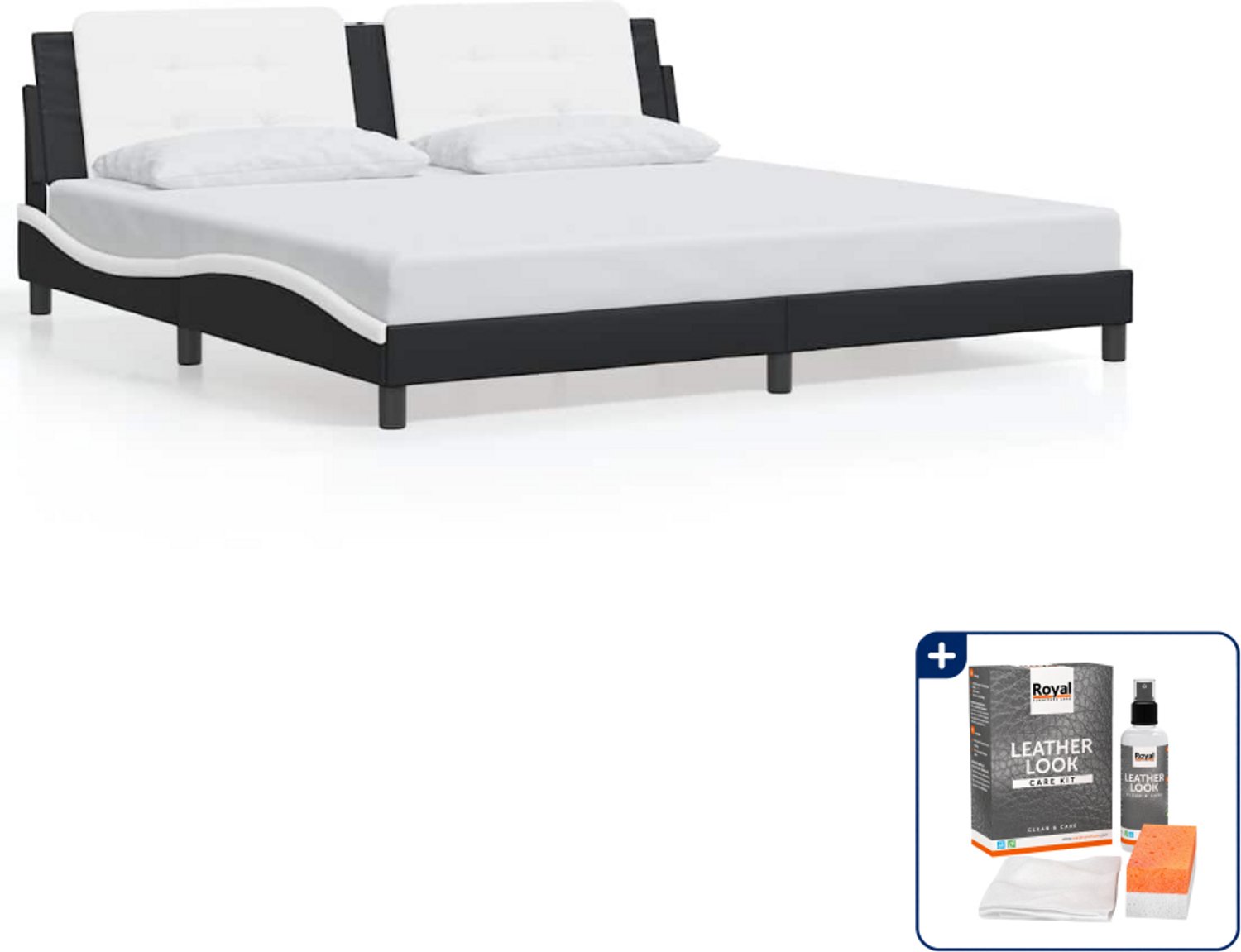 vidaXL bedframe Zadar - 200 x 200 cm - zwart en wit - Inclusief onderhoudsset voor kunstleer 150 ml Grijs