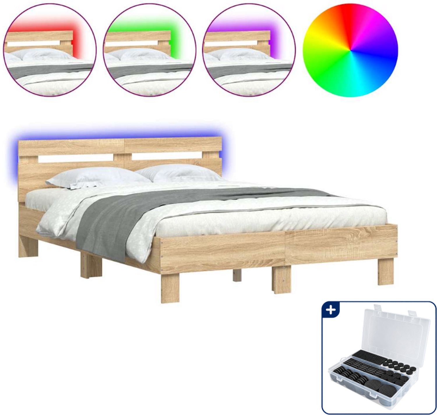 vidaXL bedframe - 120 x 190 cm - bewerkt hout - sonoma eiken - Inclusief antikrasvilt 177-delig Grijs