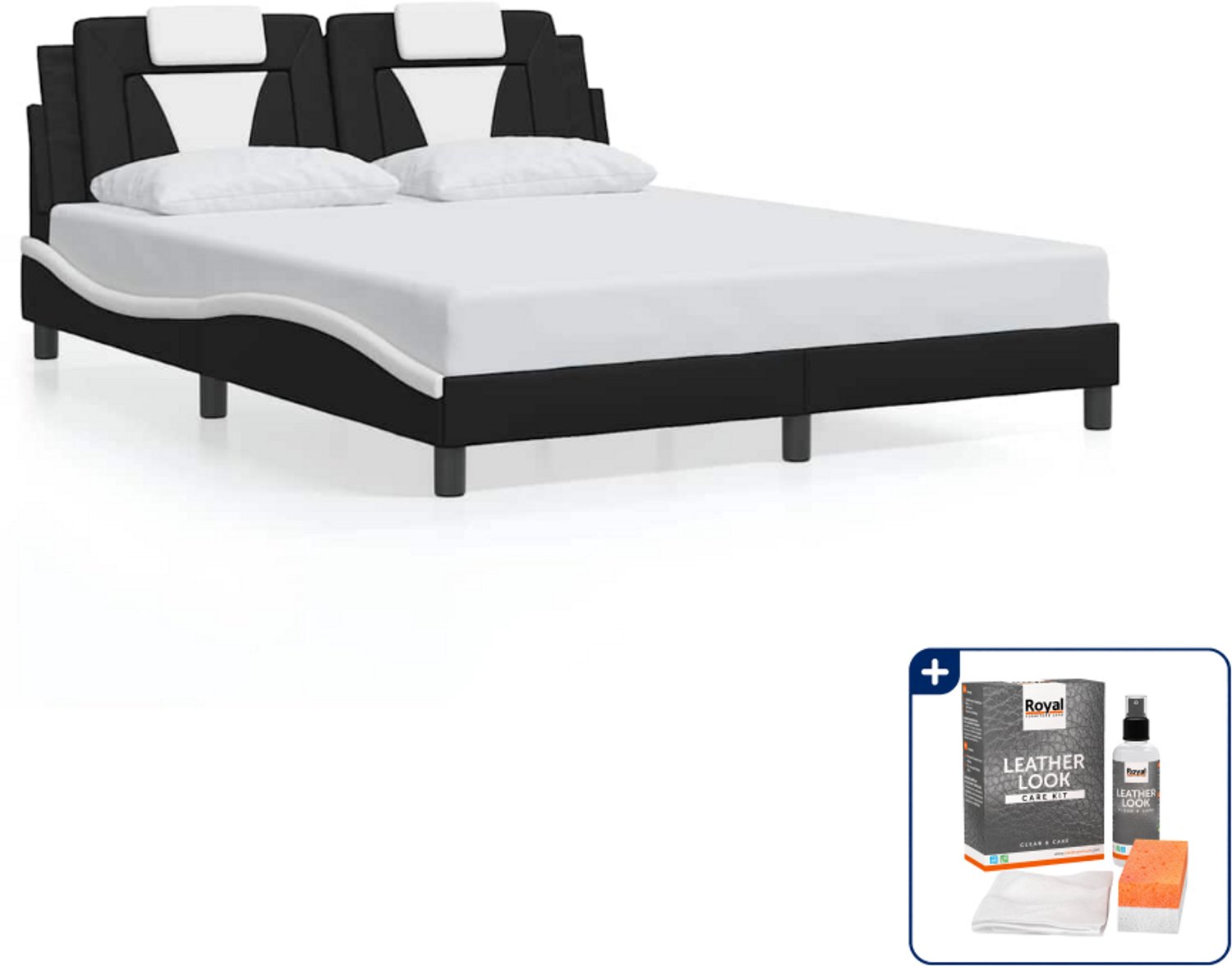 vidaXL Bedframe Viana - Queensize - 160 x 200 cm - zwart en wit - Inclusief onderhoudsset voor kunstleer 150 ml
