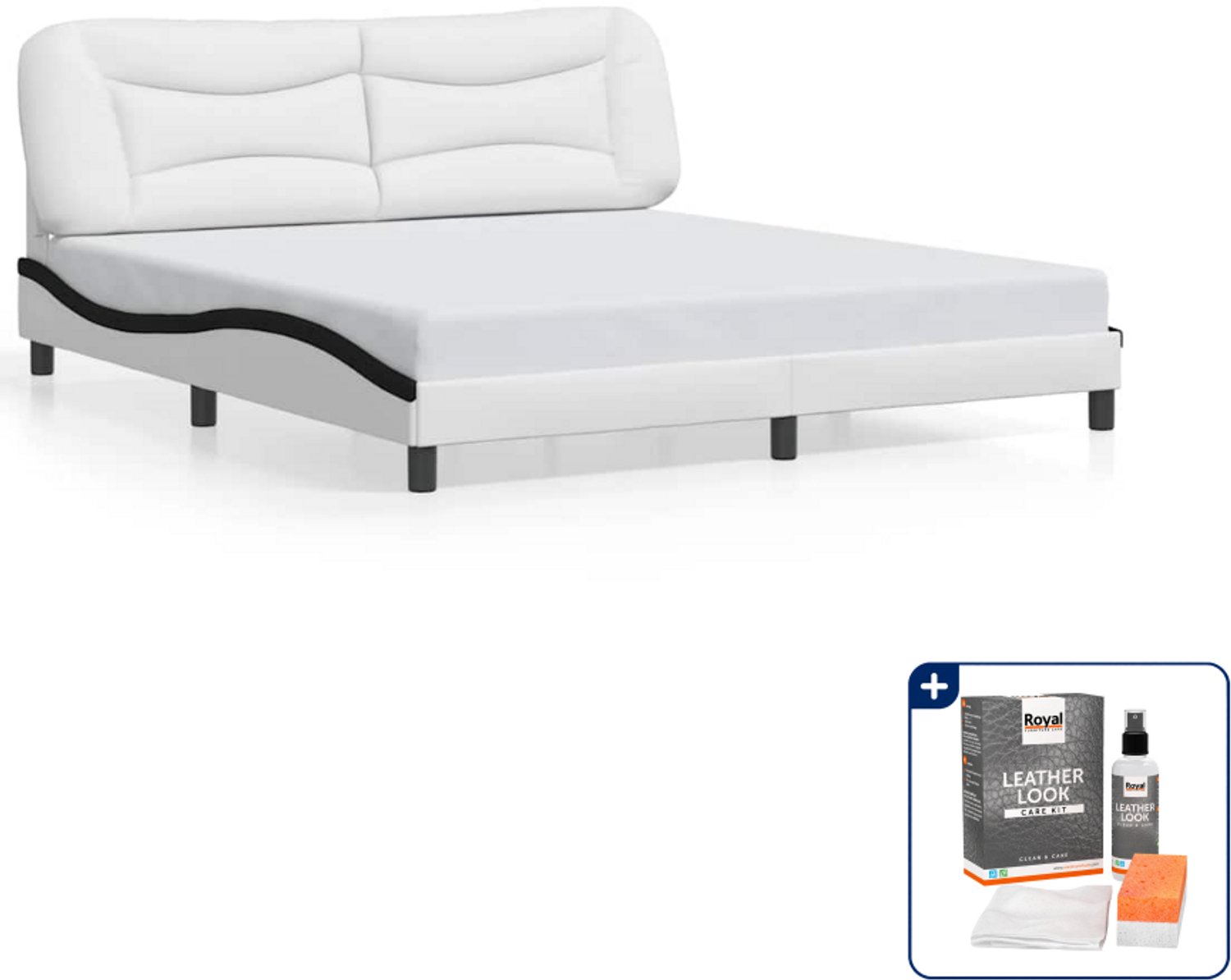 vidaXL Hvar bedframe - Kingsize - 180 x 200 cm - wit en zwart - Inclusief onderhoudsset voor kunstleer 150 ml