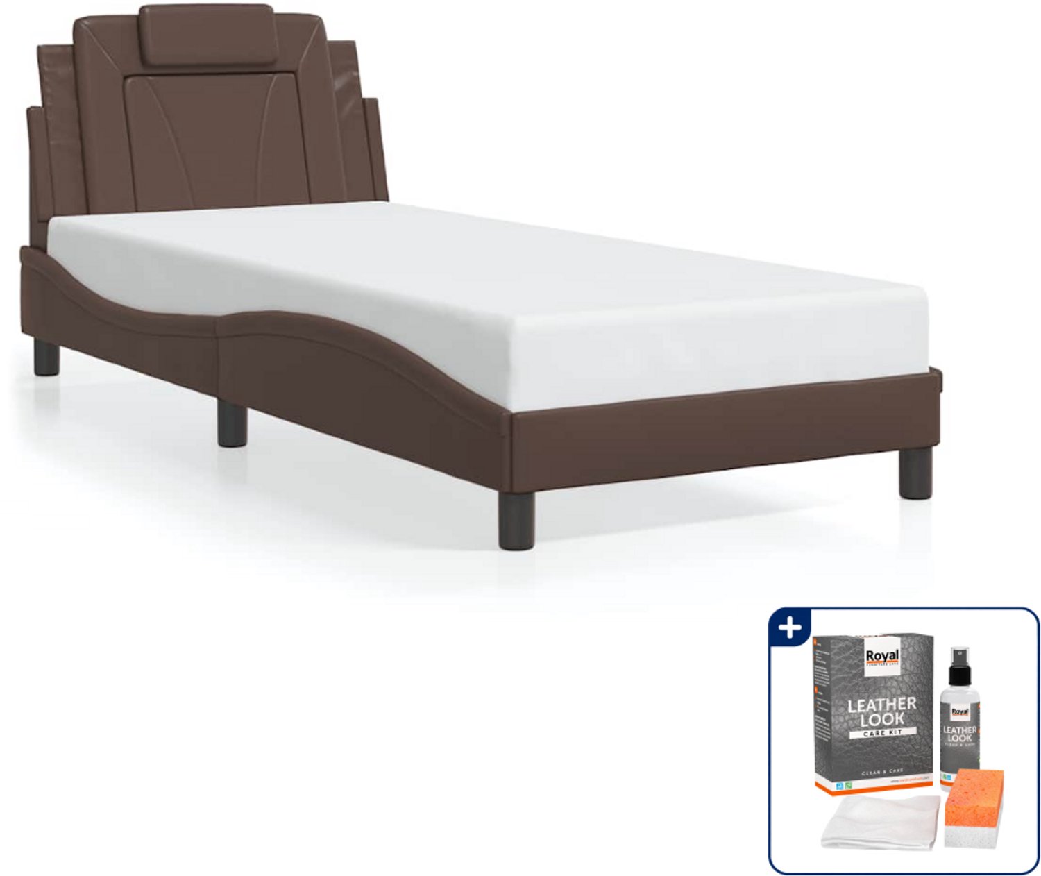 vidaXL bedframe Viana - 80 x 200 cm - kunstleer - bruin - Inclusief onderhoudsset voor kunstleer 150 ml