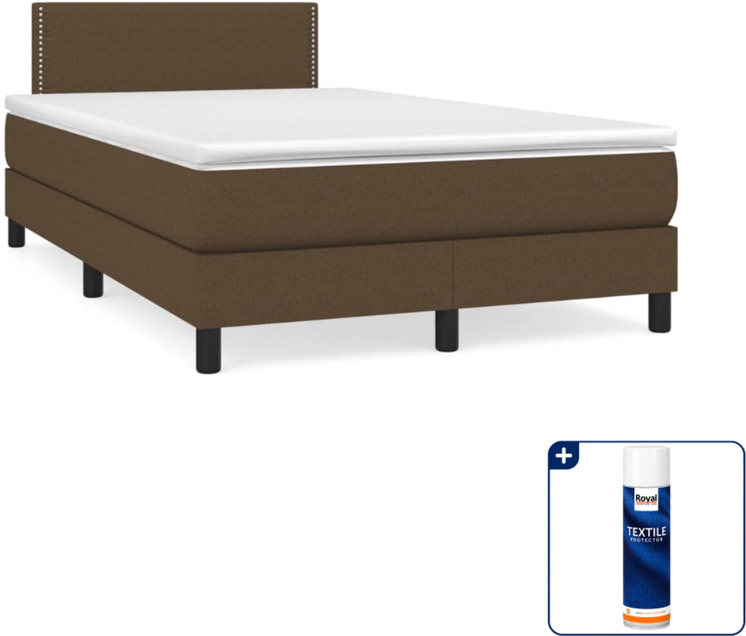 vidaXL boxspring met matras 120 x 200 cm - stof - donkerbruin - Inclusief textielbeschermer 500 ml