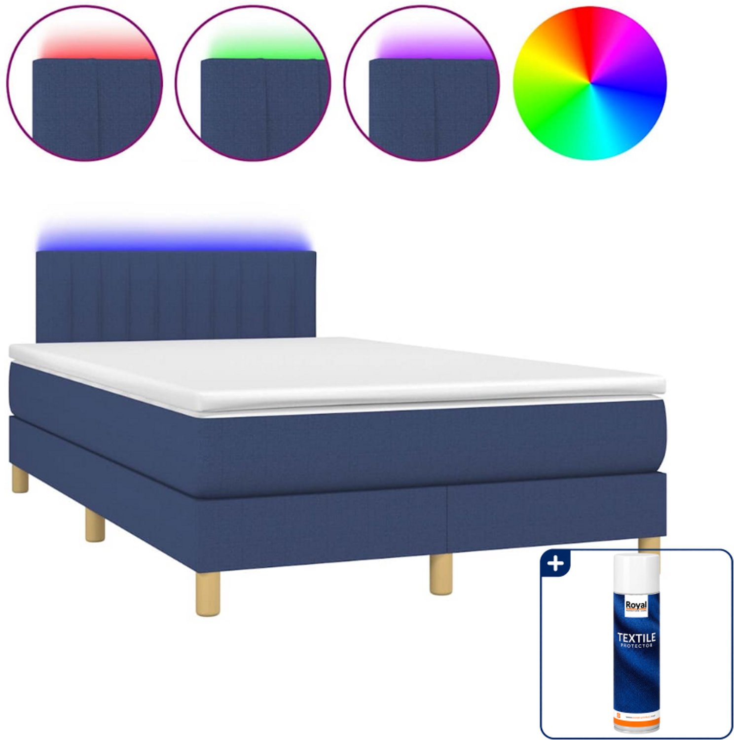 vidaXL boxspring met matras en led - 120 x 200 cm - blauw - Inclusief textielbeschermer 500 ml