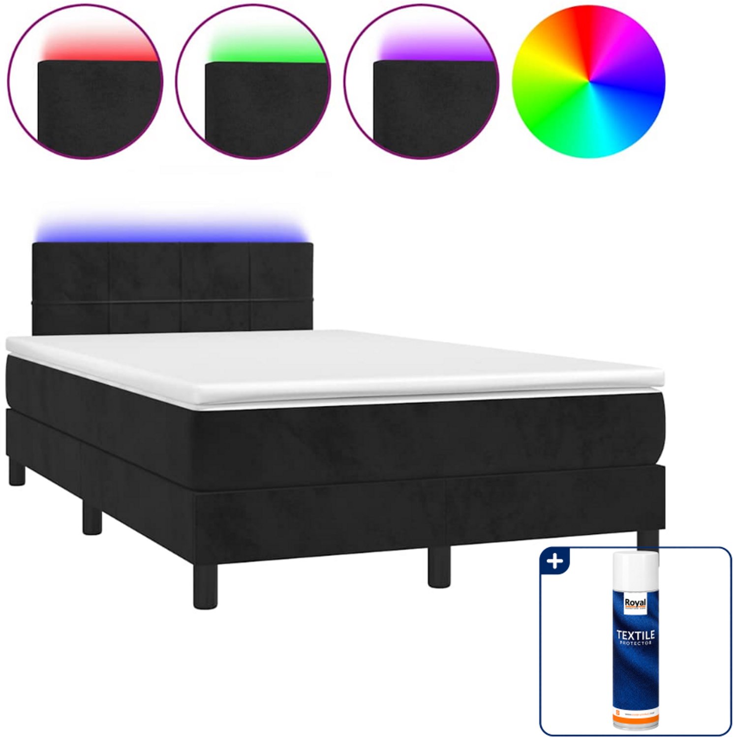 vidaXL boxspring met matras en led - 120 x 200 cm - fluweel - zwart - Inclusief textielbeschermer 500 ml