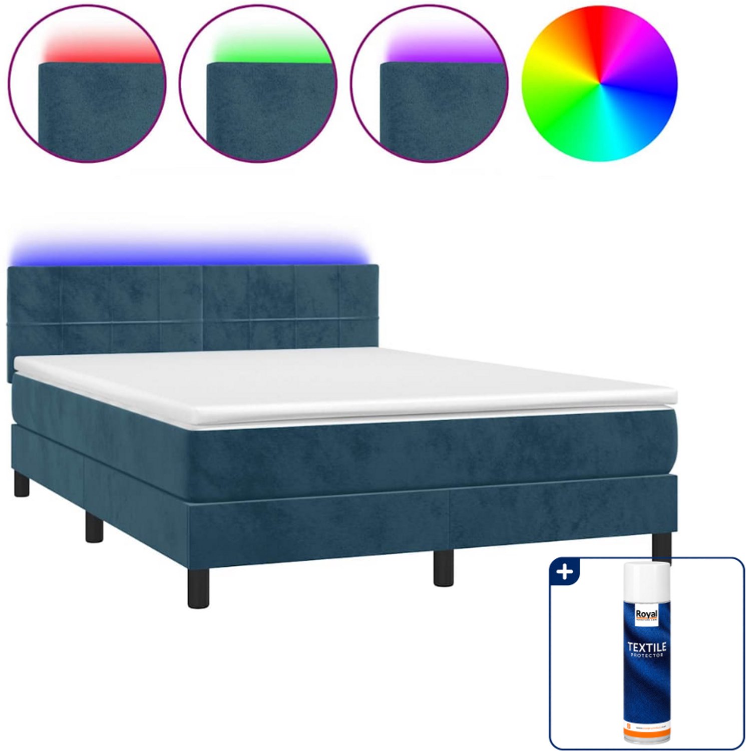vidaXL Boxspring Small double - 140 x 200 cm - fluweel - donkerblauw - Inclusief textielbeschermer 500 ml