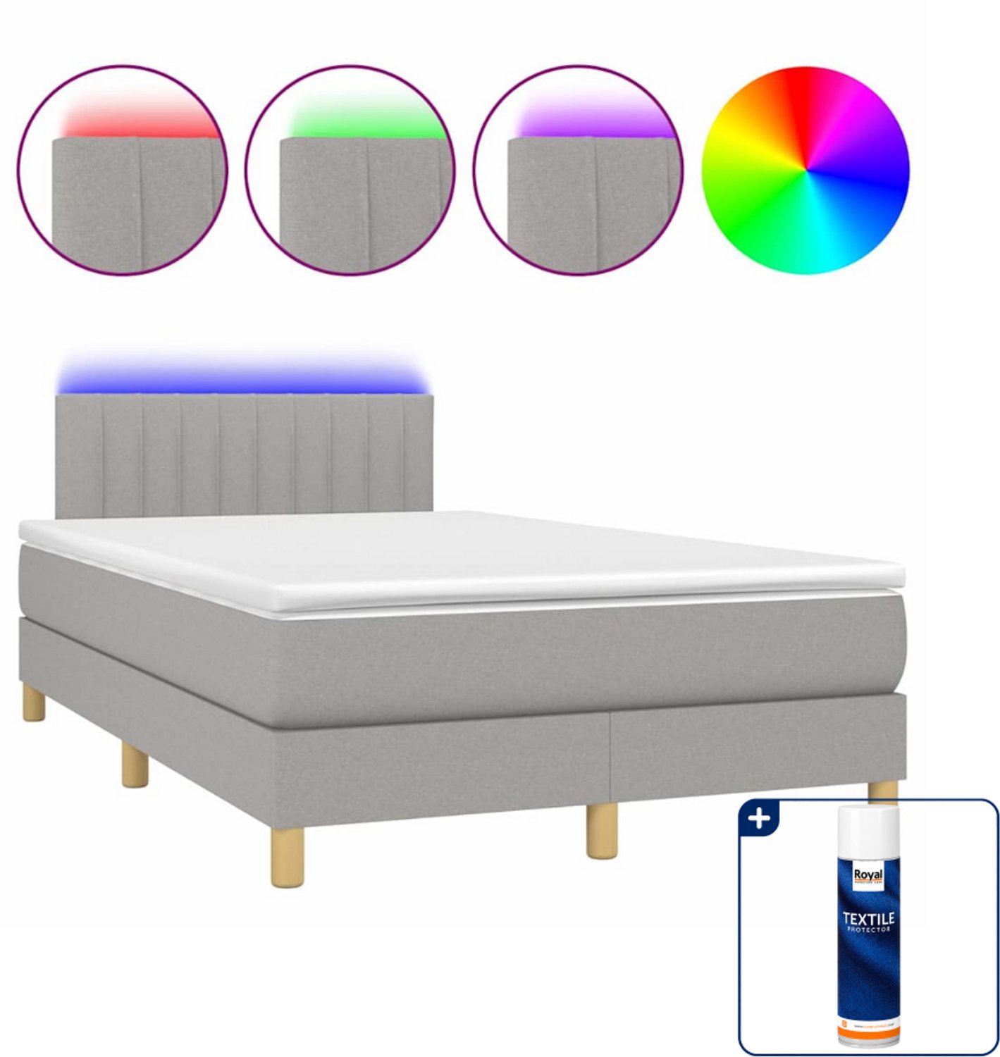 vidaXL boxspring met matras en LED - 120 x 200 cm - lichtgrijs - Inclusief textielbeschermer 500 ml