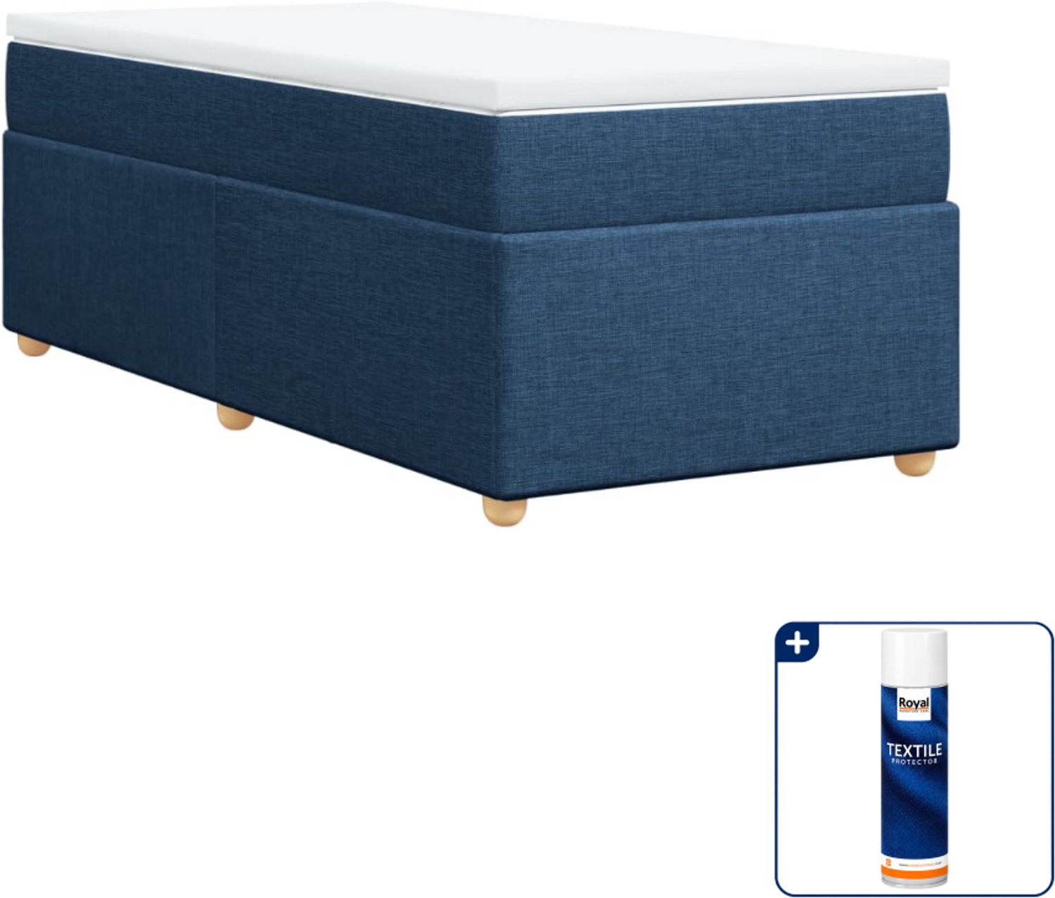 vidaXL boxspring met matras - 90 x 190 cm - blauw - Inclusief textielbeschermer 500 ml