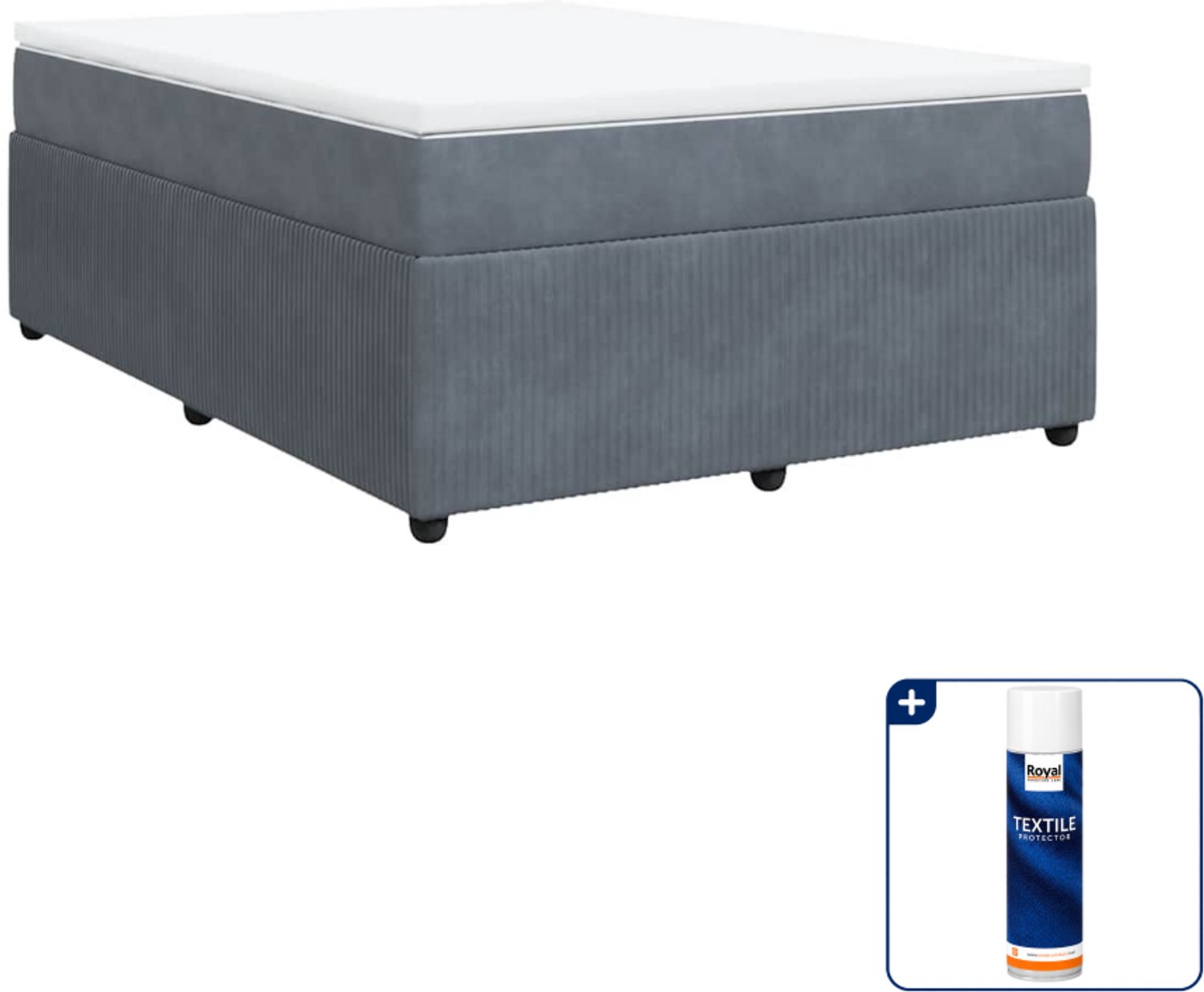 vidaXL Queensize boxspring met matras - 160 x 200 cm - fluweel - donkergrijs - Inclusief textielbeschermer 500 ml