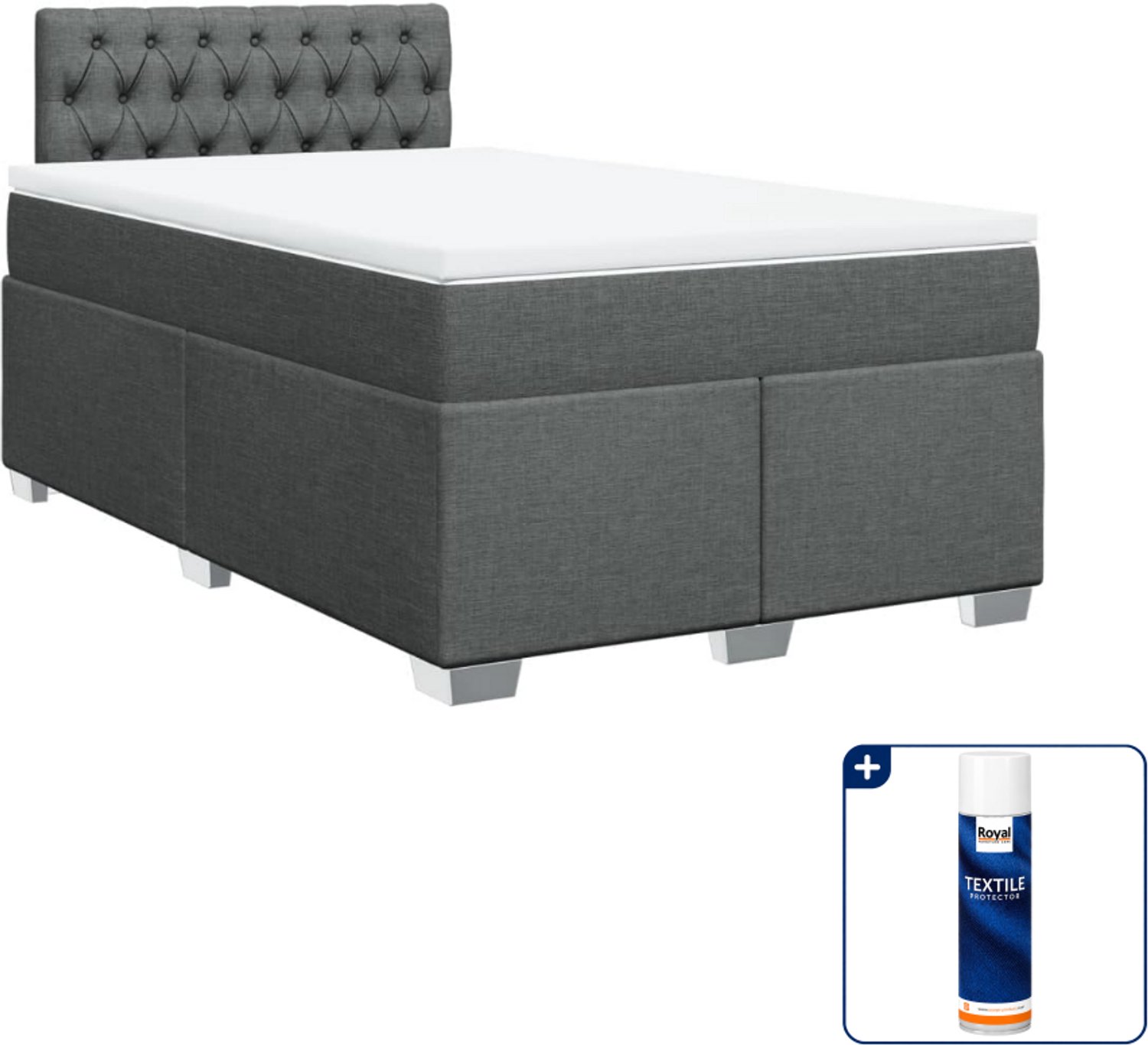 vidaXL boxspring met matras 120 x 190 cm - stof - donkergrijs - Inclusief textielbeschermer 500 ml
