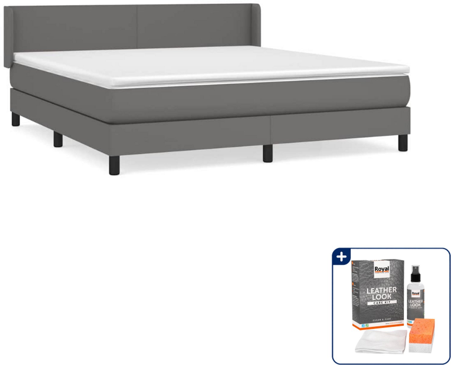 vidaXL boxspring met matras Queensize - 160 x 200 cm - grijs - Inclusief onderhoudsset voor kunstleer 150 ml