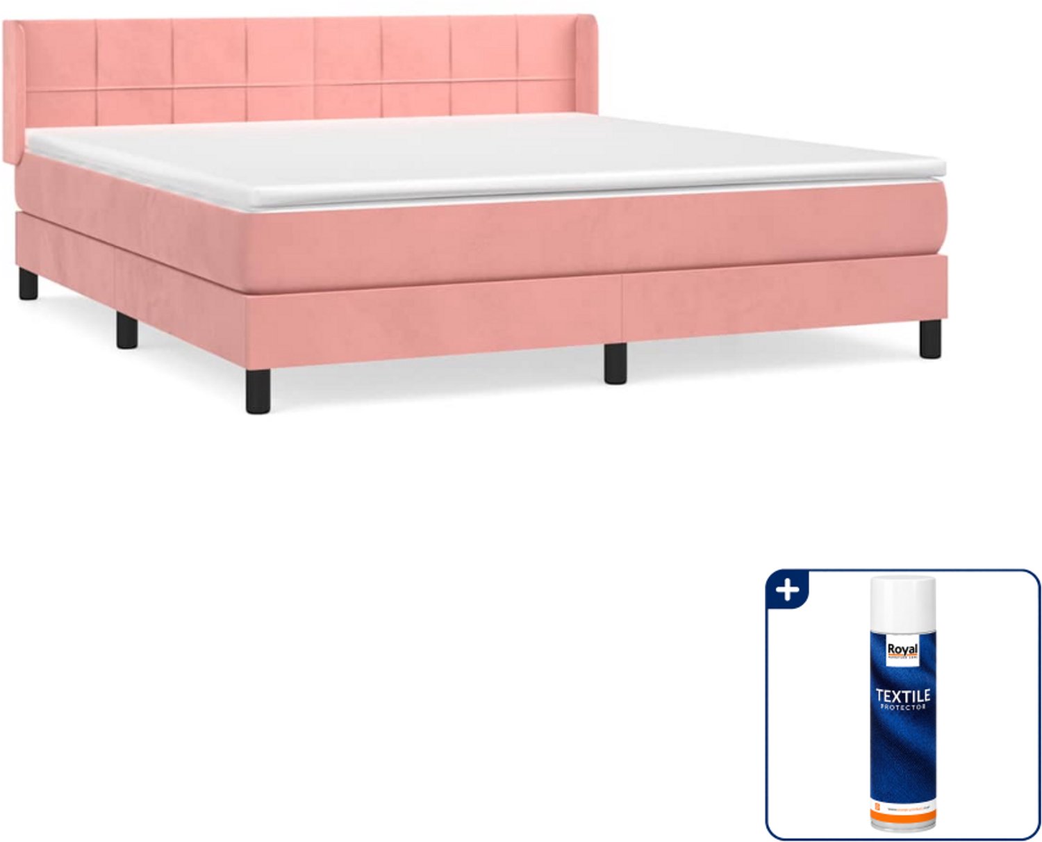 vidaXL boxspring met matras - Kingsize - 180 x 200 cm - roze - Inclusief textielbeschermer 500 ml