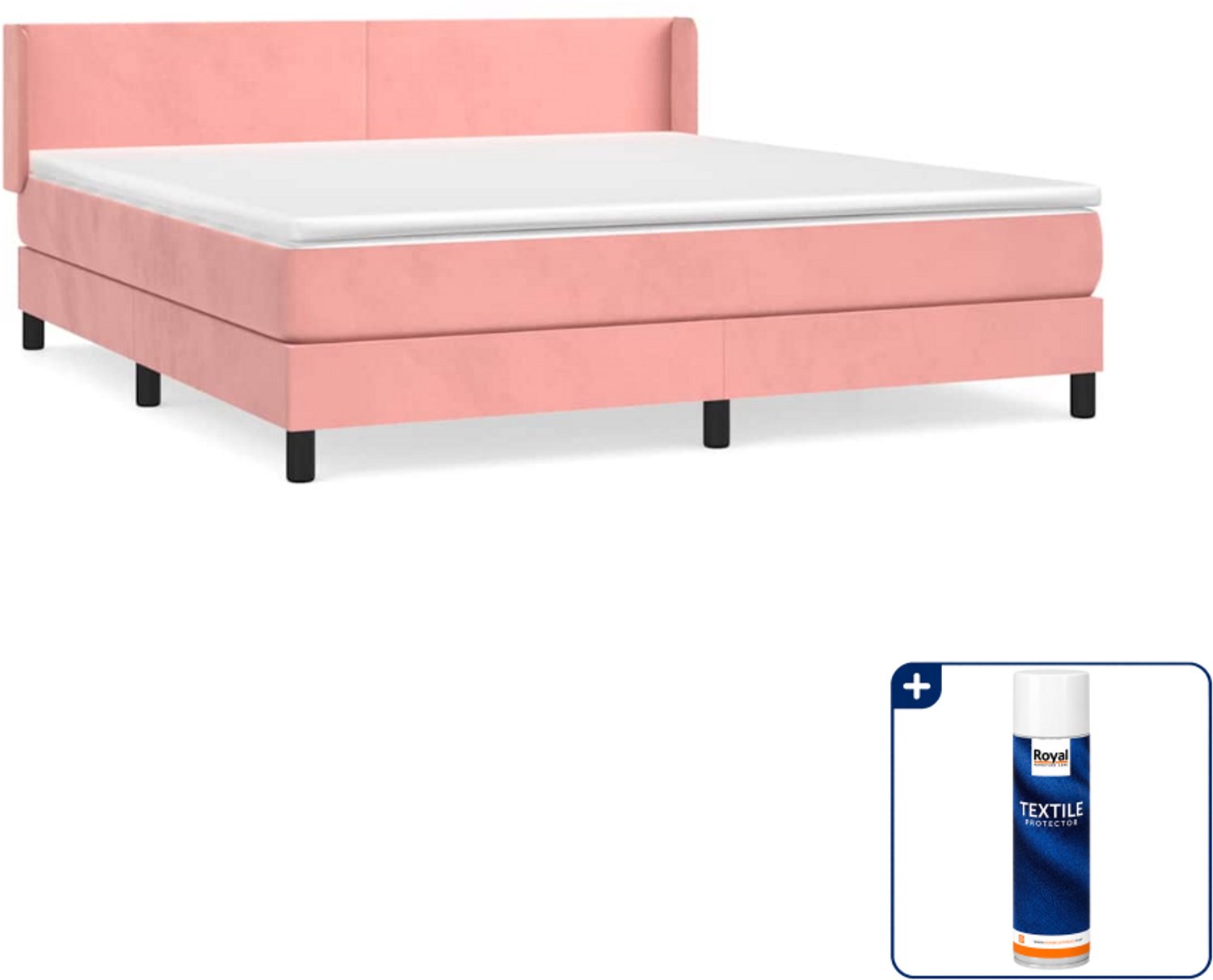 vidaXL Kingsize boxspring met matras - 180 x 200 cm - roze - Inclusief textielbeschermer 500 ml