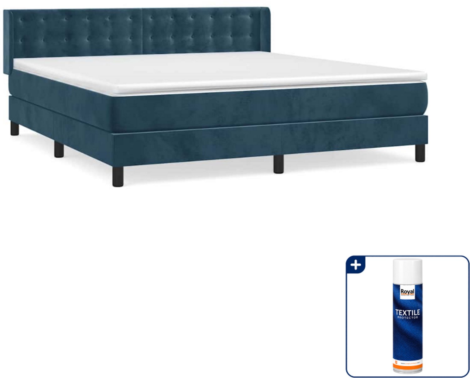 vidaXL boxspring Kingsize - 180 x 200 cm - fluweel - donkerblauw - Inclusief textielbeschermer 500 ml