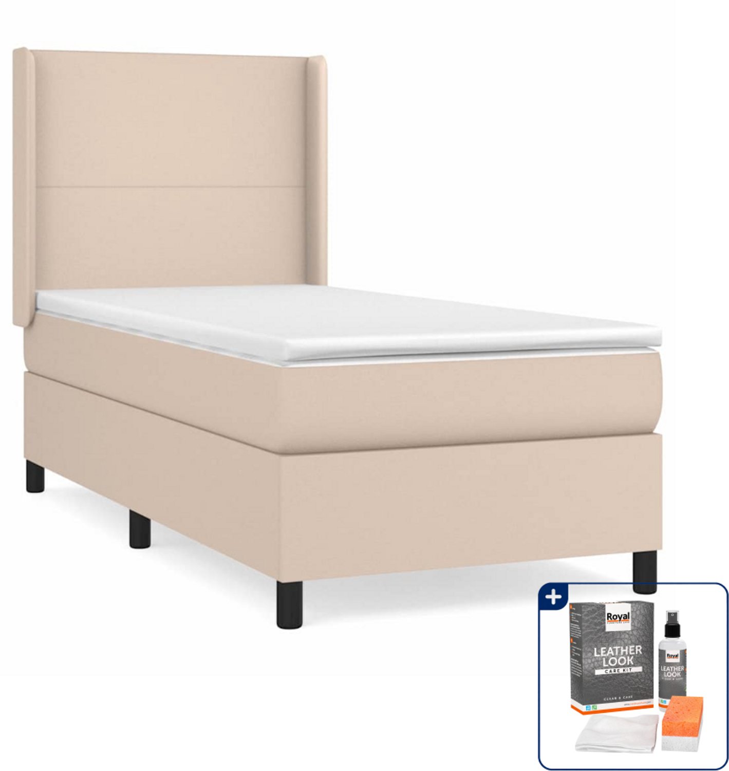 vidaXL boxspring met matras 90 x 200 cm - kunstleer - cappuccino - Inclusief onderhoudsset voor kunstleer 150 ml Bruin