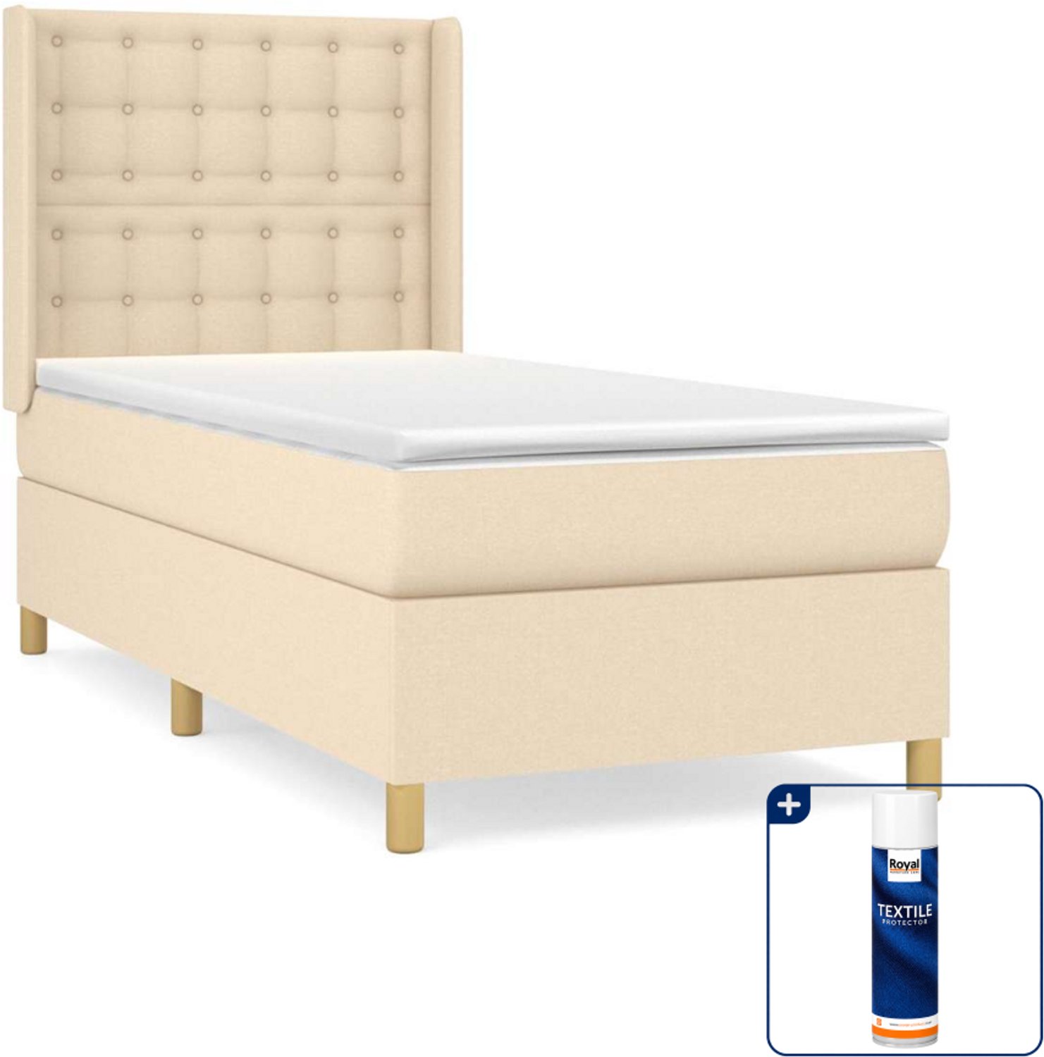 vidaXL boxspring met matras 100 x 200 cm - stof - crèmekleurig - Inclusief textielbeschermer 500 ml