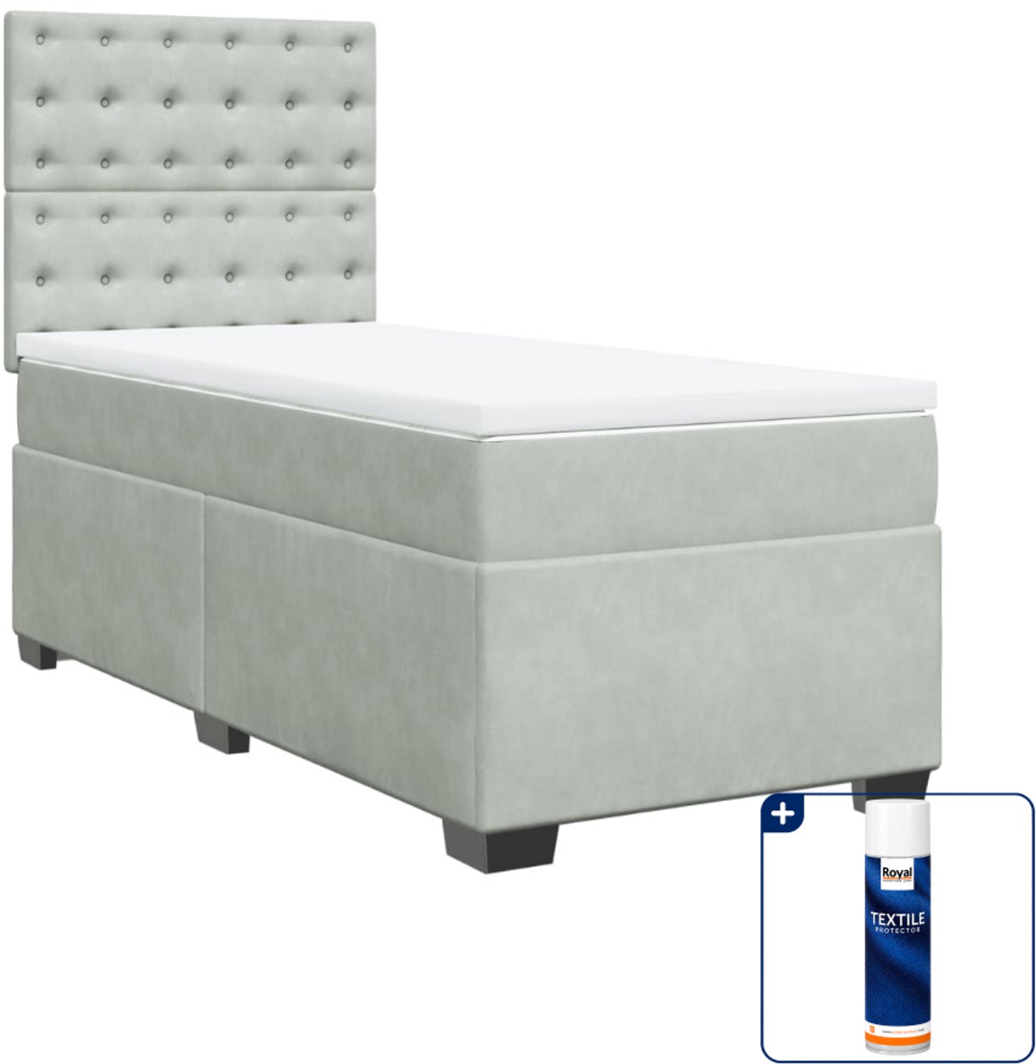 vidaXL boxspring met matras - 100 x 200 cm - fluweel - lichtgrijs - Inclusief textielbeschermer 500 ml