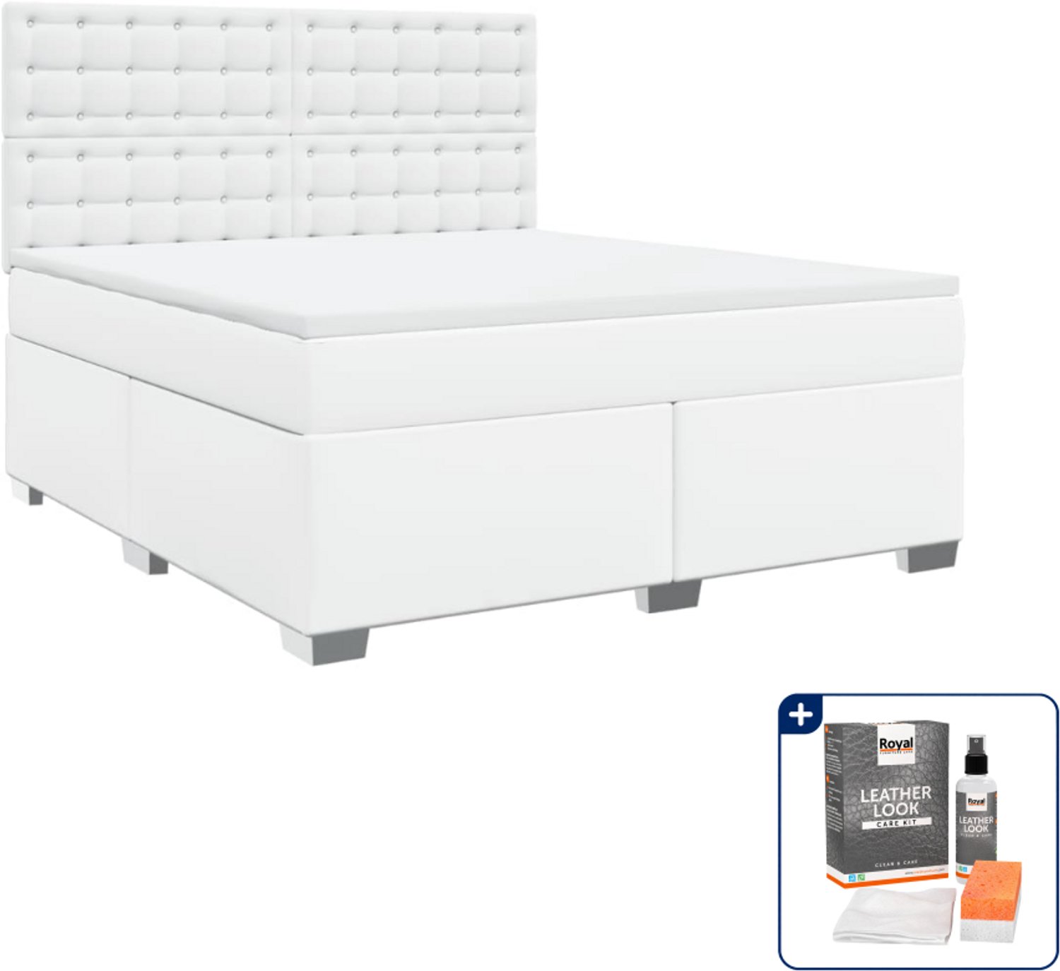 vidaXL boxspring Kingsize - 180 x 200 cm - kunstleer - wit - Inclusief onderhoudsset voor kunstleer 150 ml
