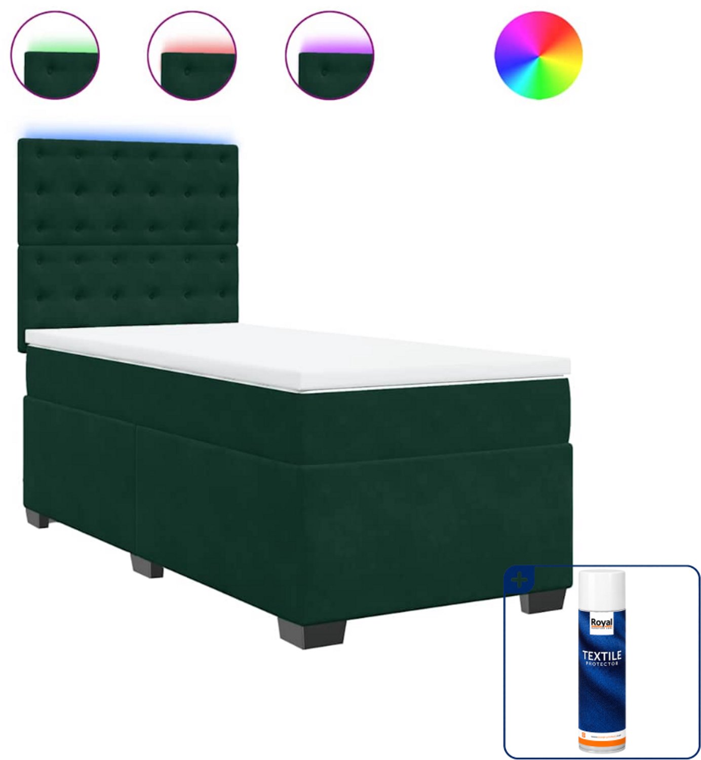 vidaXL Boxspring met matras - 100 x 200 cm - fluweel - donkergroen - Inclusief textielbeschermer 500 ml