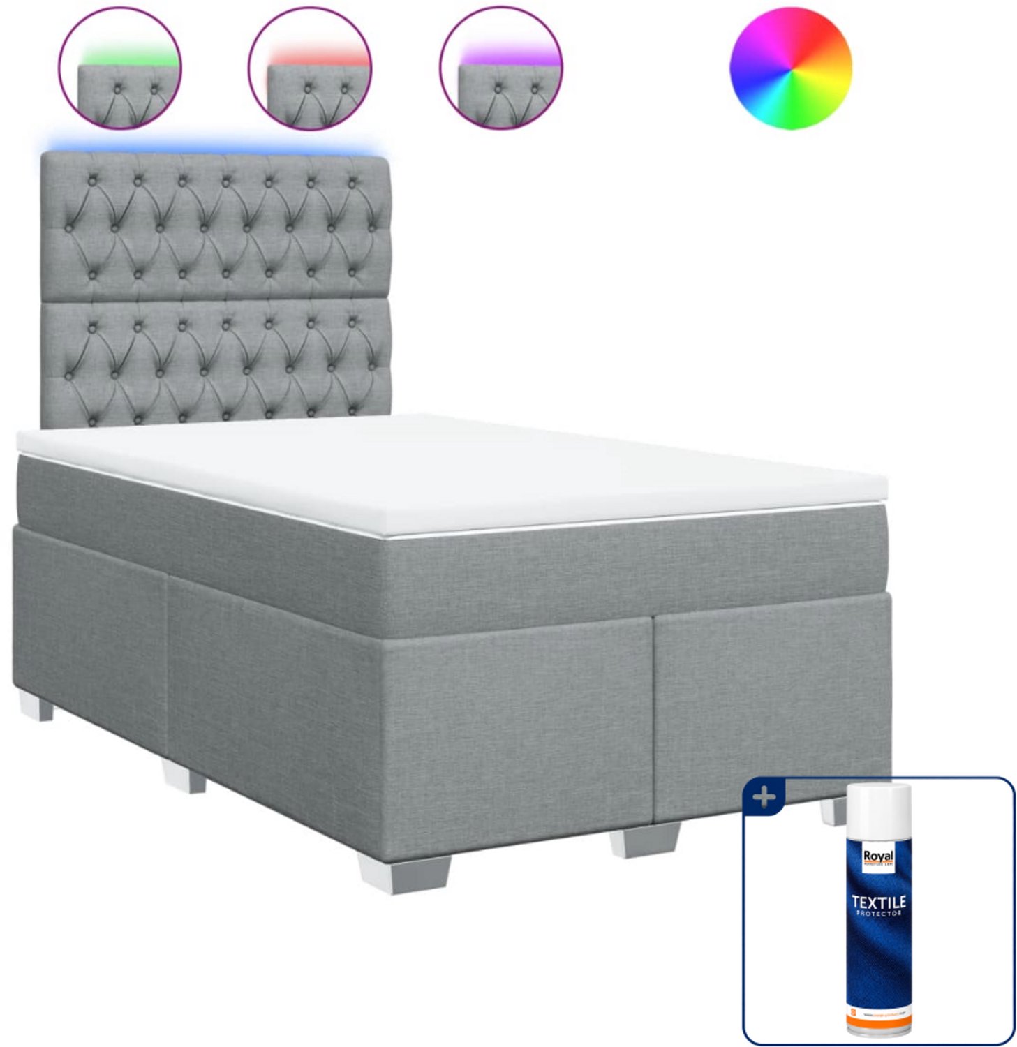 vidaXL Boxspring met matras - 120 x 200 cm - stof - lichtgrijs - Inclusief textielbeschermer 500 ml