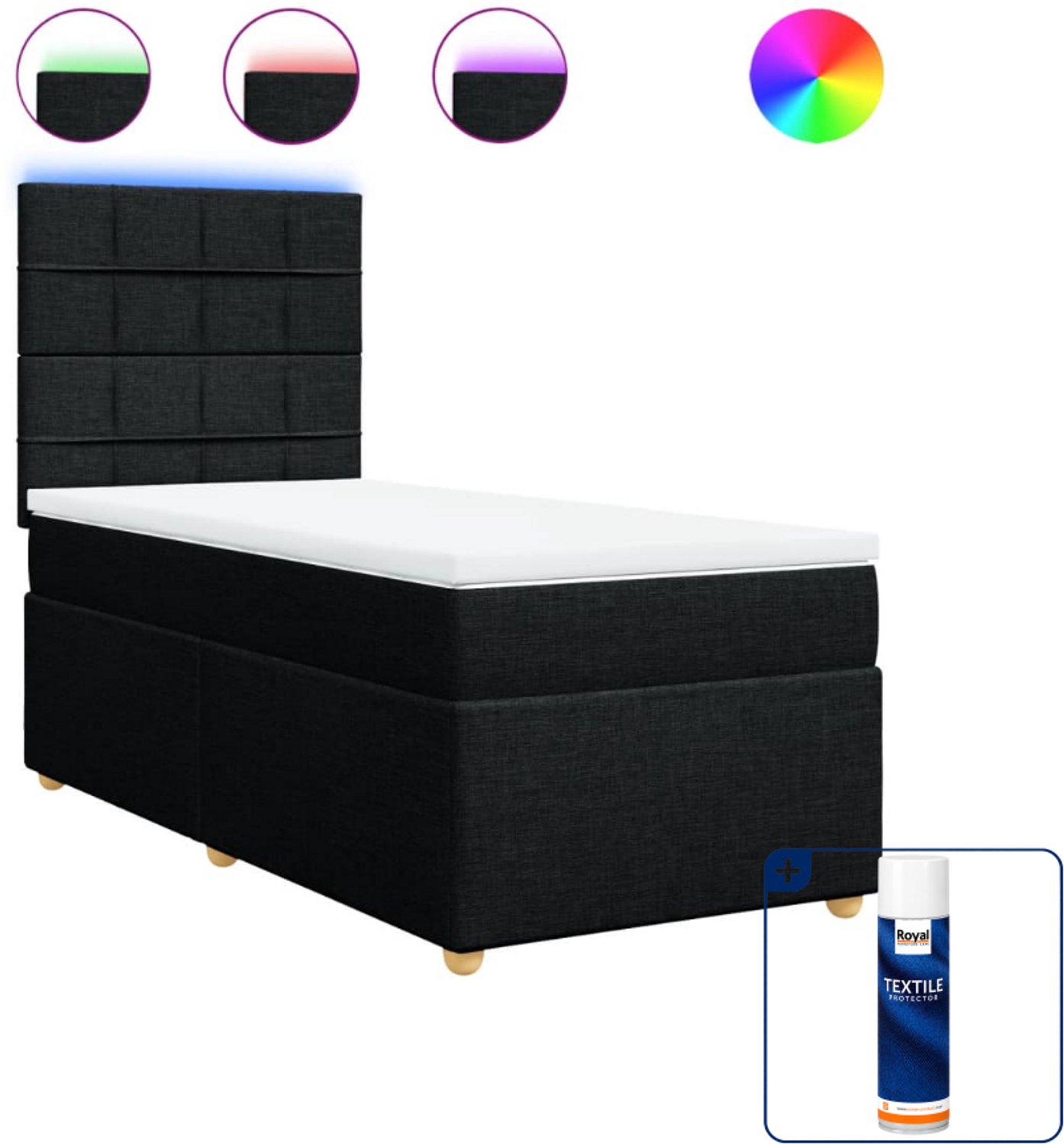 vidaXL boxspring met matras en topper - 90 x 190 cm - zwart - Inclusief textielbeschermer 500 ml