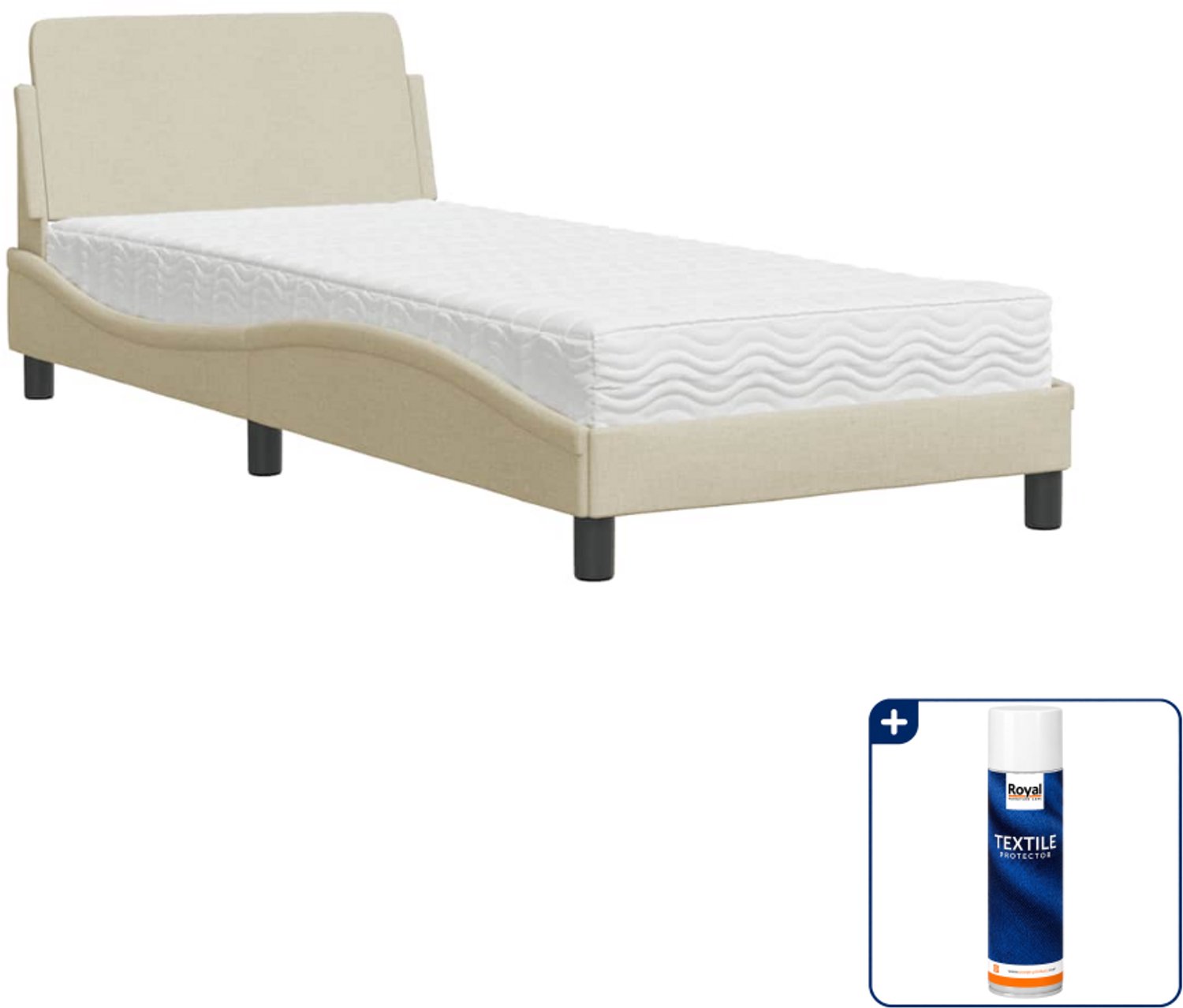 vidaXL Bed met matras Dover 80 x 200 cm - stof - crèmekleurig - Inclusief textielbeschermer 500 ml Groen