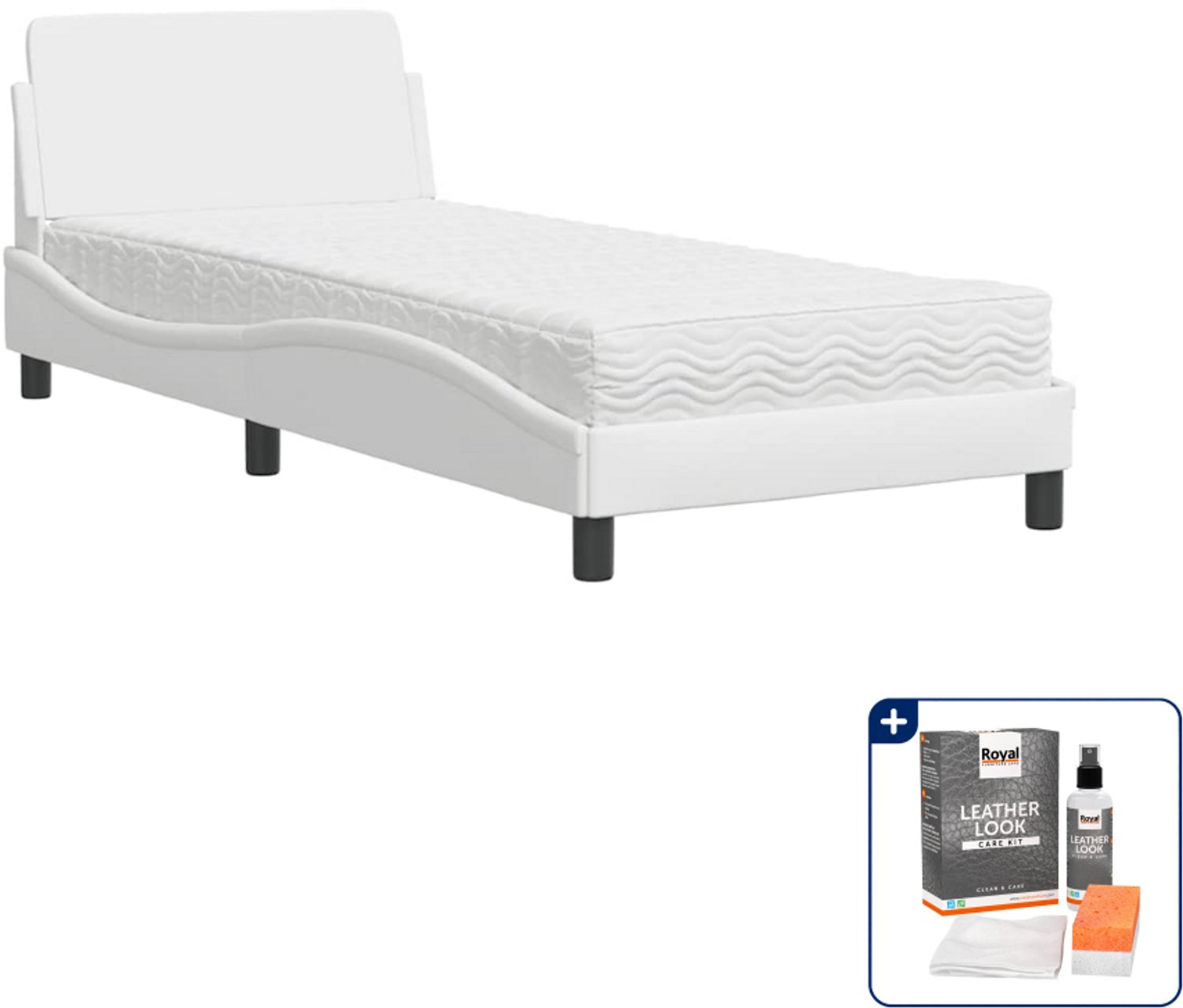 vidaXL Bed Dover met matras 80 x 200 cm - kunstleer - wit - Inclusief onderhoudsset voor kunstleer 150 ml Grijs