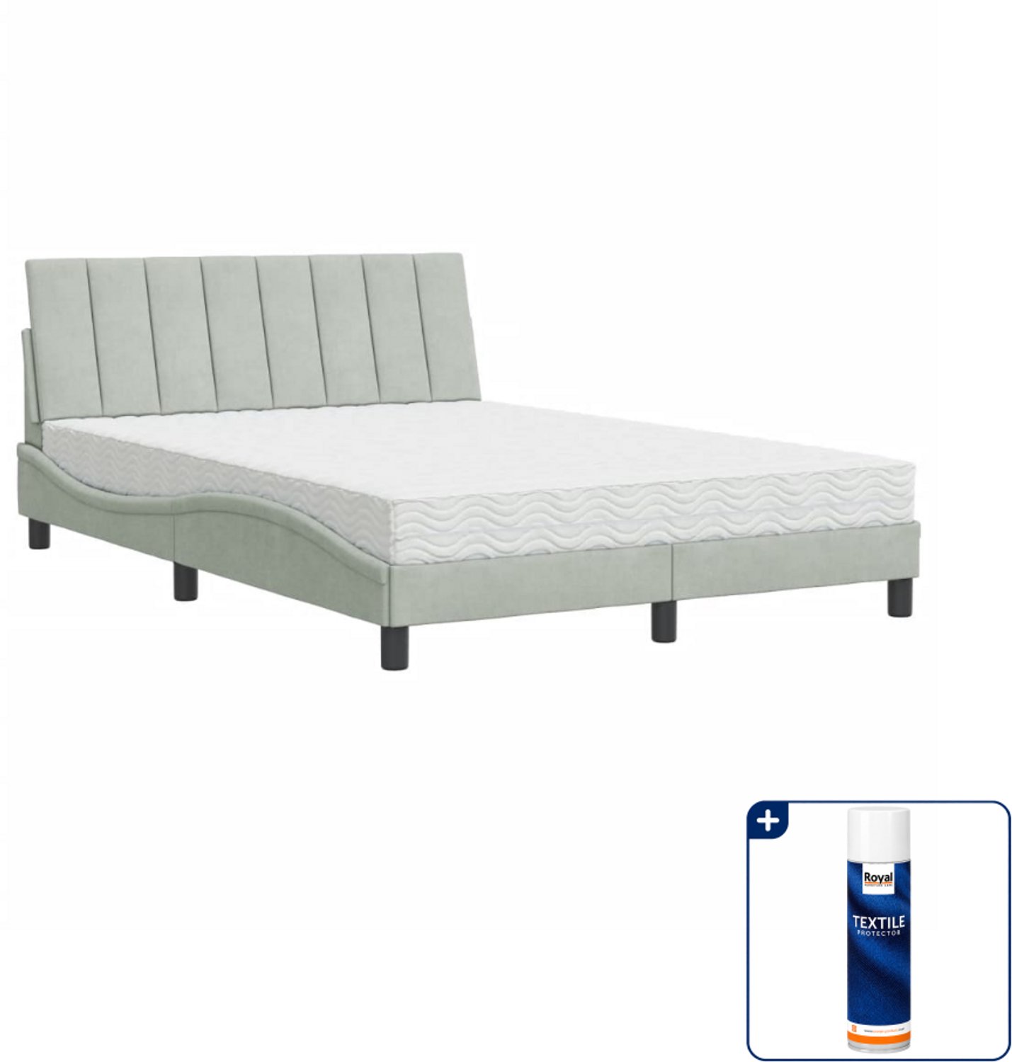 vidaXL Hanko bed met matras - 120 x 200 cm - fluweel - lichtgrijs - Inclusief textielbeschermer 500 ml