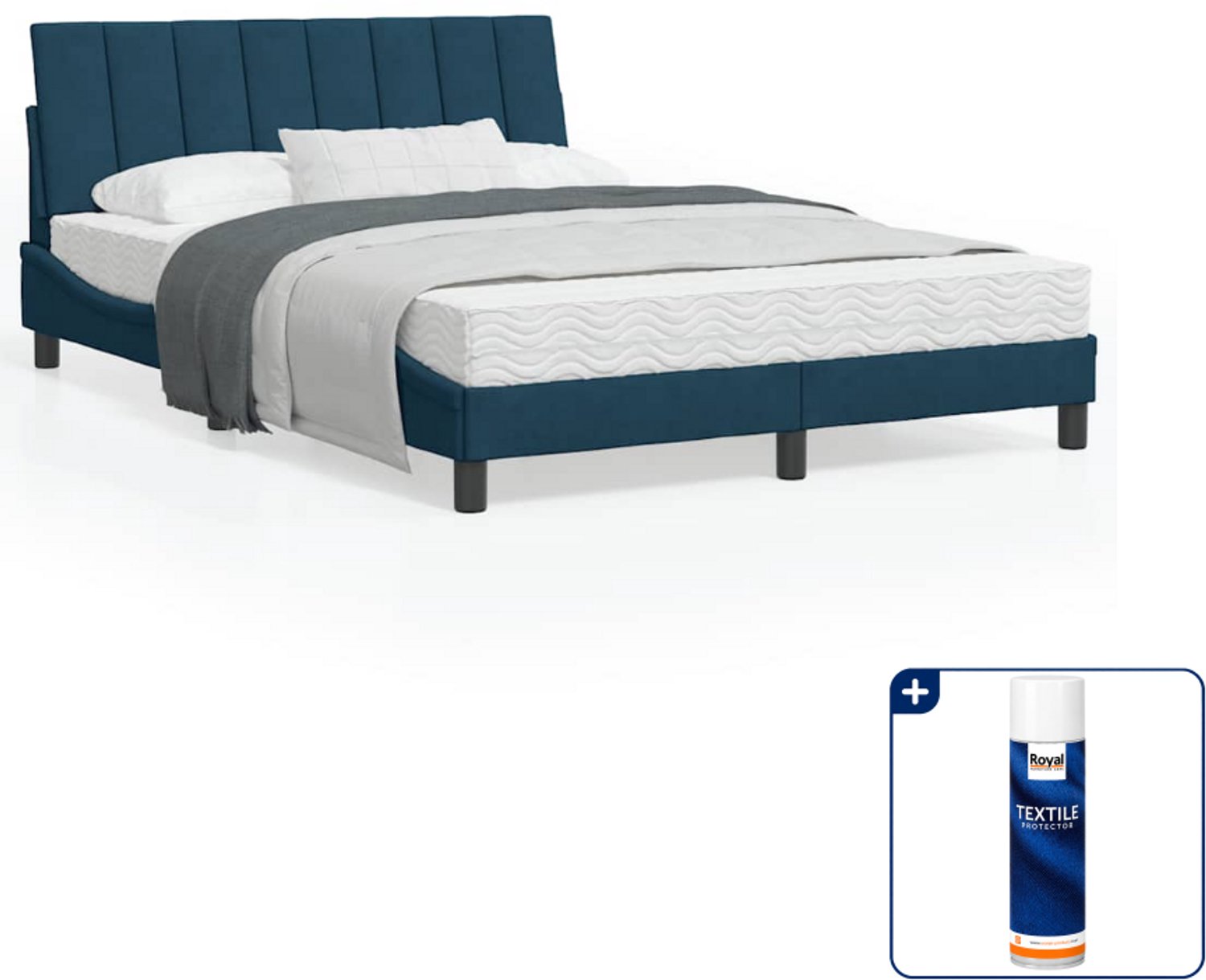vidaXL bed Hanko met matras - 120 x 200 cm - fluweel - blauw - Inclusief textielbeschermer 500 ml
