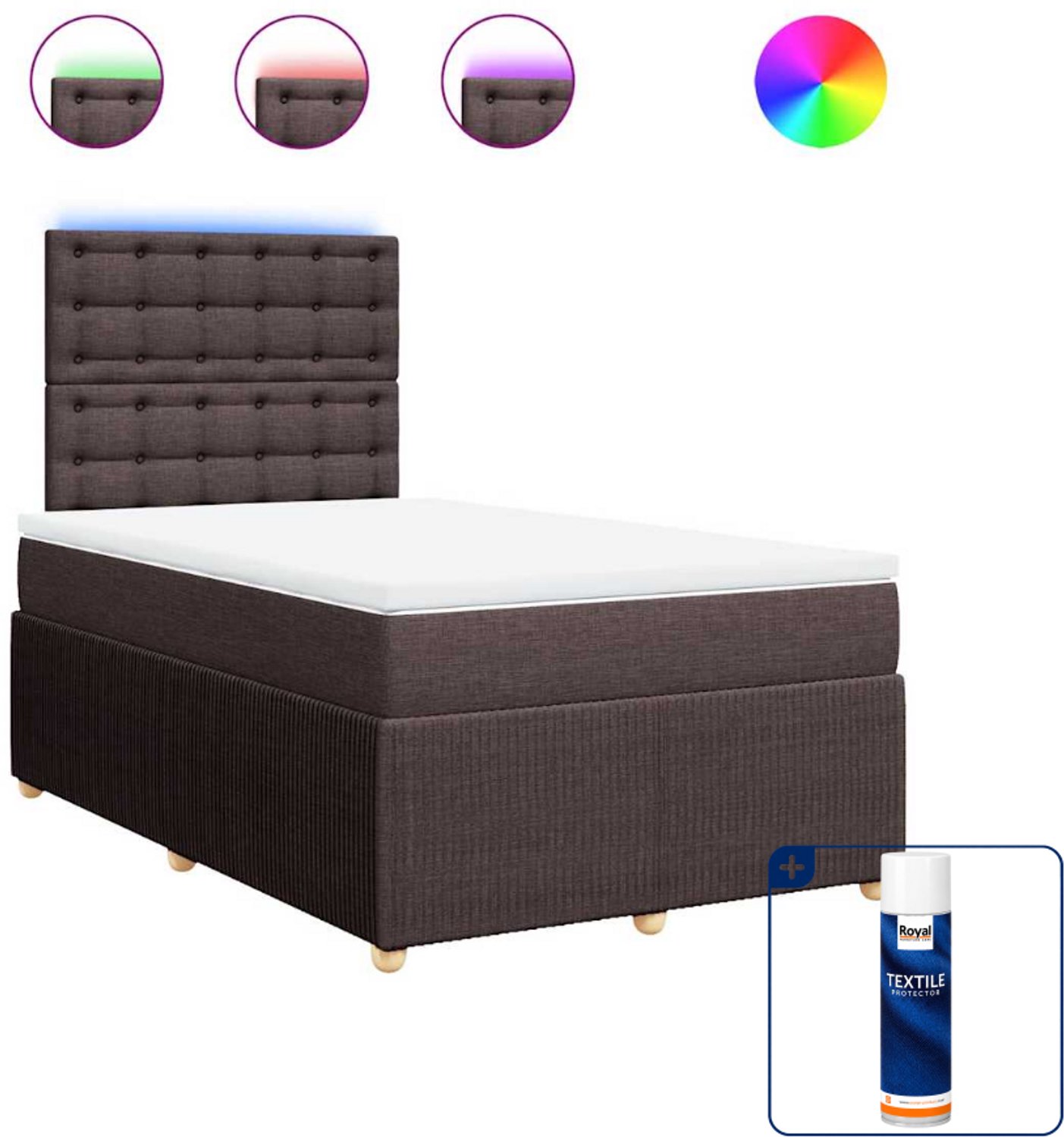 vidaXL boxspring met matras 120 x 200 cm - stof - donkerbruin - Inclusief textielbeschermer 500 ml