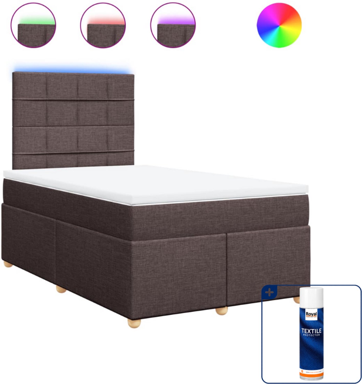 vidaXL boxspring met matras - 120 x 190 cm - stof - donkerbruin - Inclusief textielbeschermer 500 ml