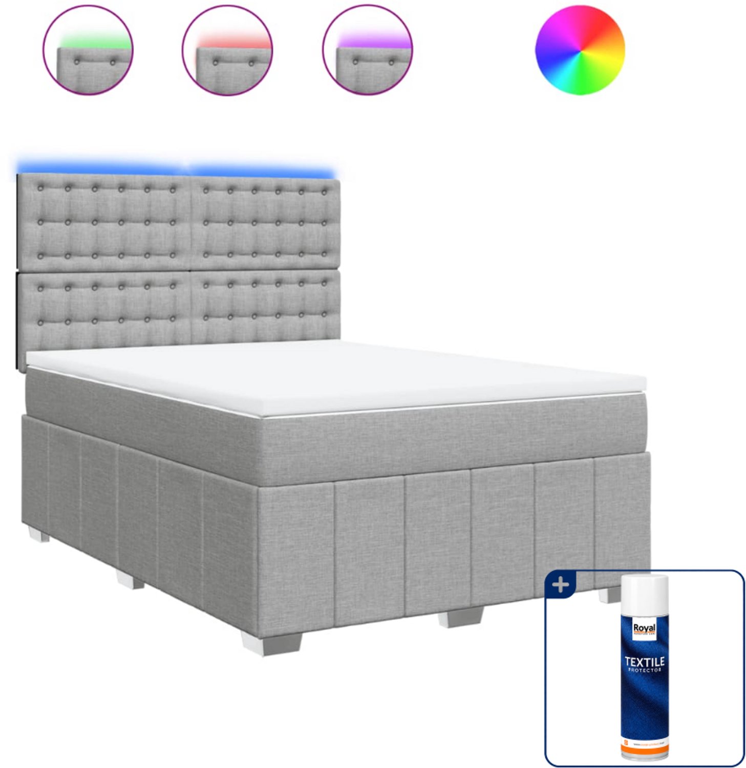 vidaXL boxspring met matras 140 x 190 cm - stof - lichtgrijs - Inclusief textielbeschermer 500 ml