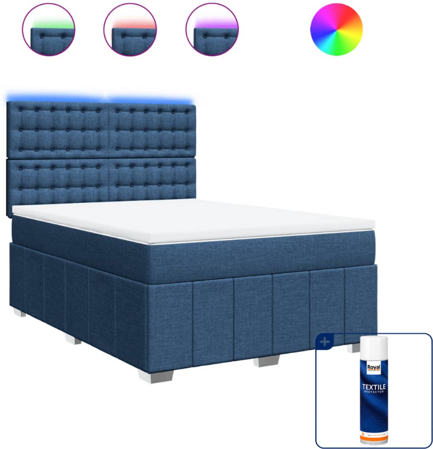 vidaXL boxspring Small double - 140 x 200 cm - blauw - Inclusief textielbeschermer 500 ml