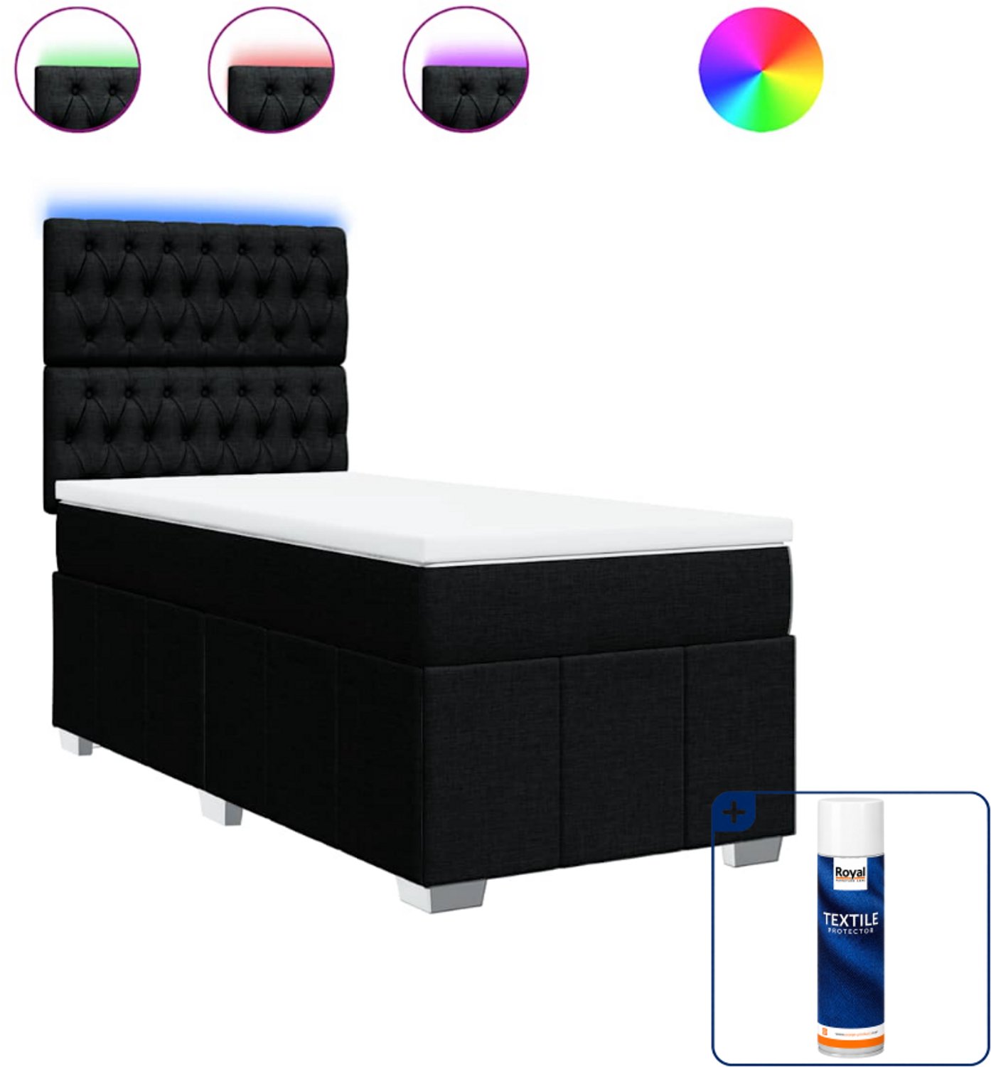 vidaXL boxspring met matras - 100 x 200 cm - stof - zwart - Inclusief textielbeschermer 500 ml