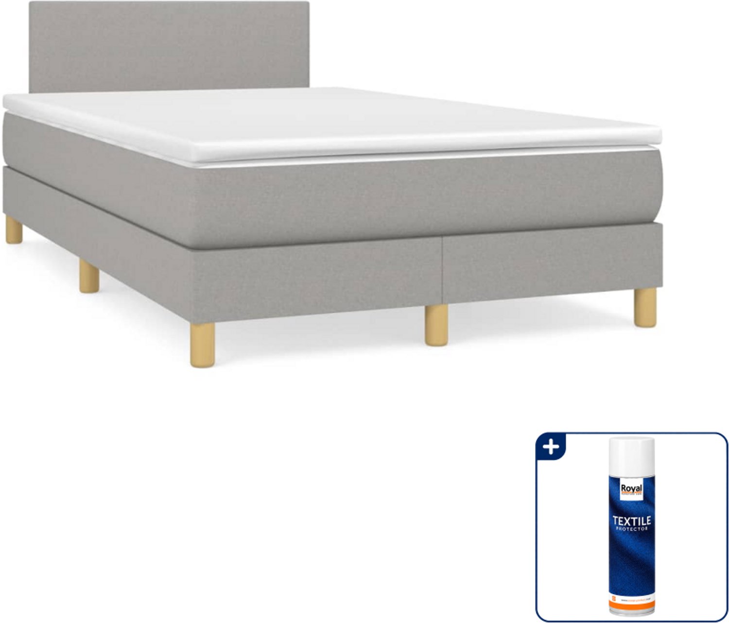vidaXL boxspring met matras 120 x 200 cm - stof - lichtgrijs - Inclusief textielbeschermer 500 ml