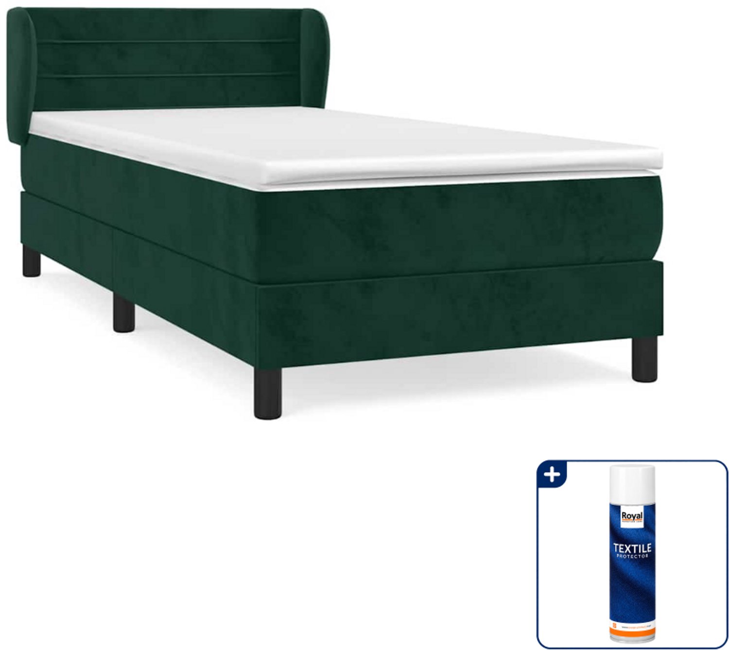 vidaXL boxspring met matras 80 x 200 cm - fluweel - donkergroen - Inclusief textielbeschermer 500 ml