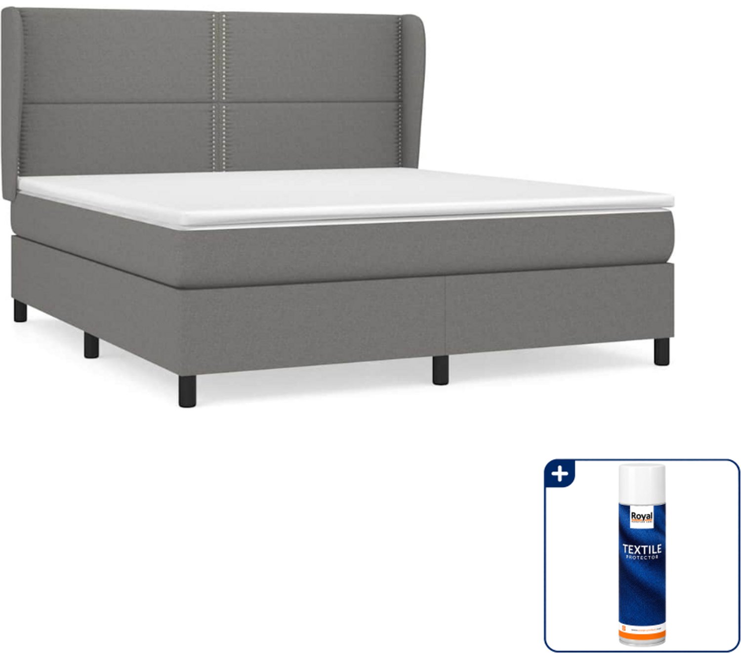 vidaXL Boxspring Kingsize 180 x 200 cm - stof - donkergrijs - Inclusief textielbeschermer 500 ml