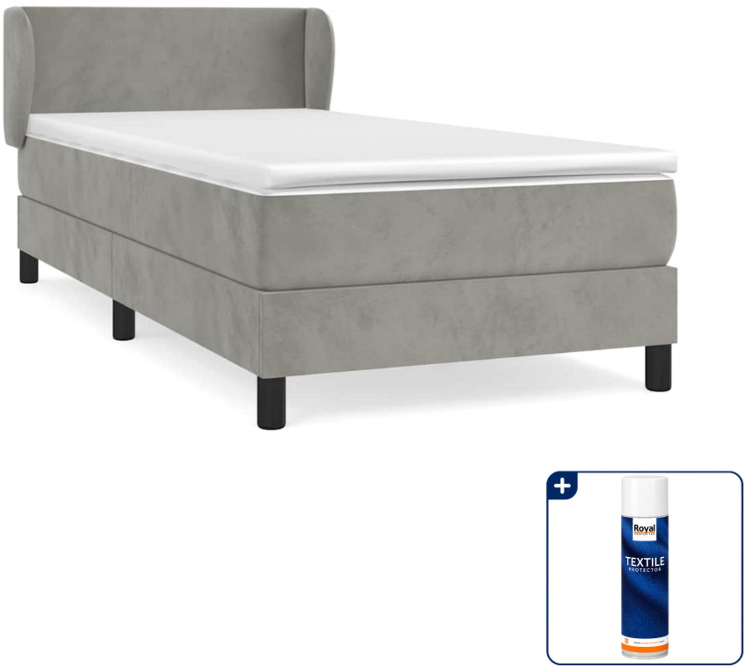 vidaXL boxspring met matras 100 x 200 cm - fluweel - lichtgrijs - Inclusief textielbeschermer 500 ml