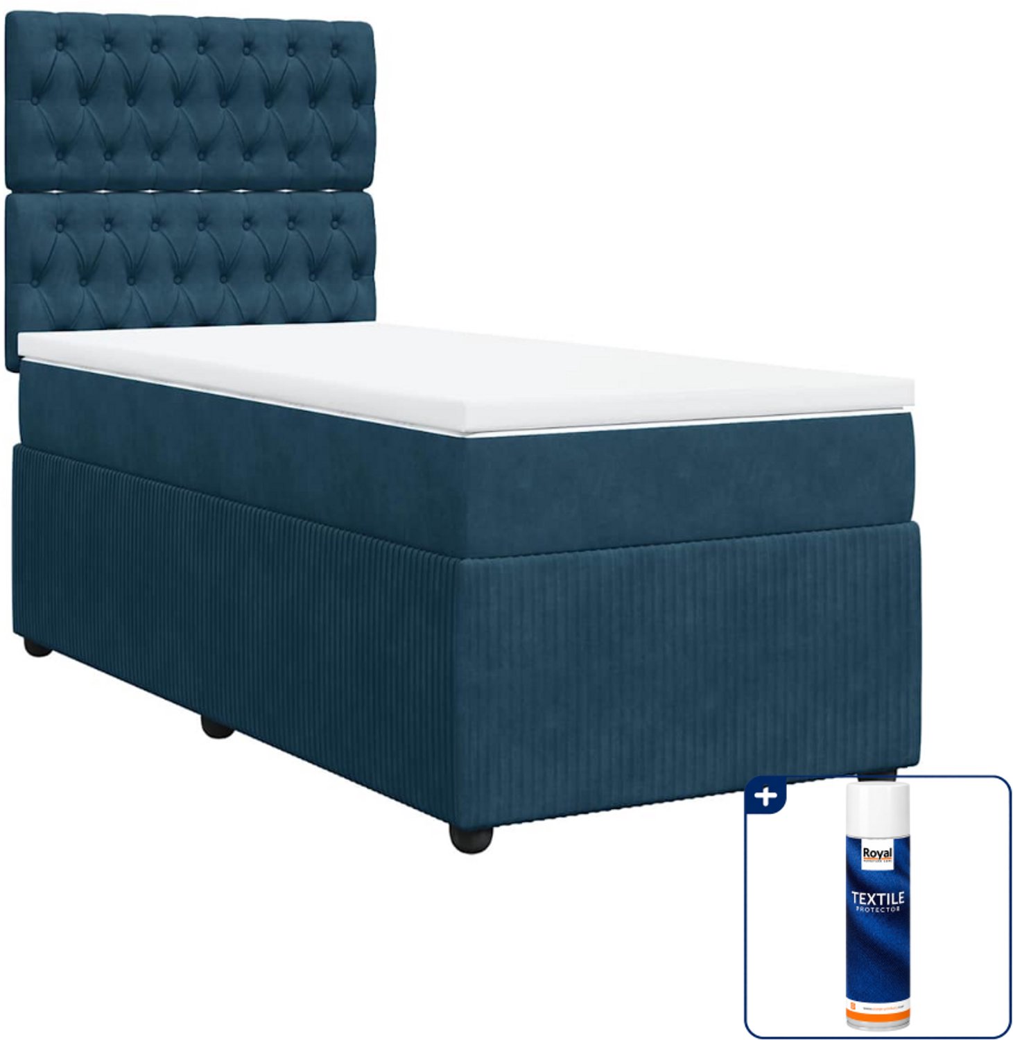 vidaXL boxspring met matras 90 x 190 cm - donkerblauw - Inclusief textielbeschermer 500 ml