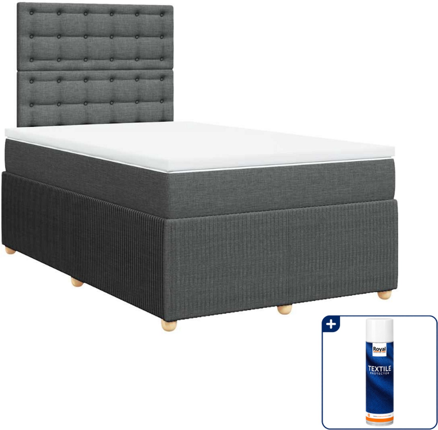 vidaXL boxspring met matras - 120 x 200 cm - stof - donkergrijs - Inclusief textielbeschermer 500 ml
