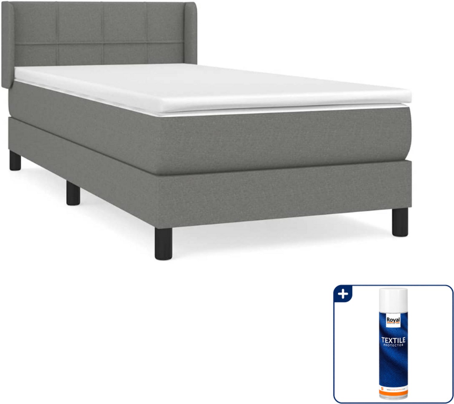 vidaXL boxspring met matras 90 x 200 cm - stof - donkergrijs - Inclusief textielbeschermer 500 ml