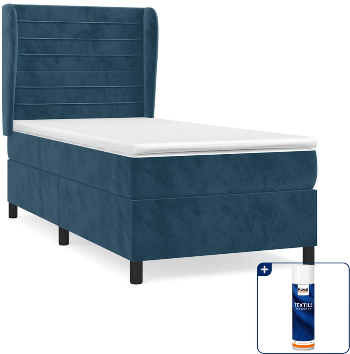 vidaXL boxspring met matras - 90 x 200 cm - fluweel - donkerblauw - Inclusief textielbeschermer 500 ml