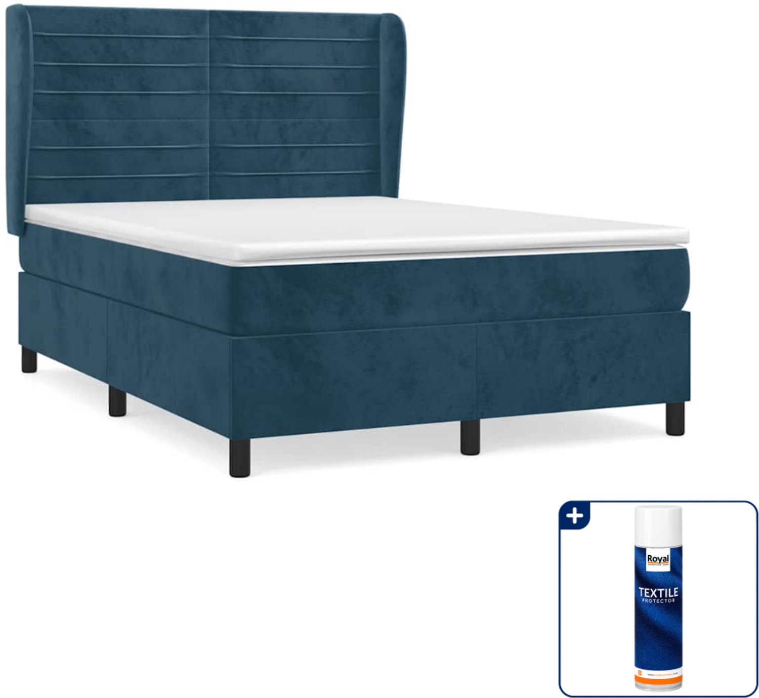 vidaXL boxspring met matras - small double - 140 x 200 cm - donkerblauw - Inclusief textielbeschermer 500 ml