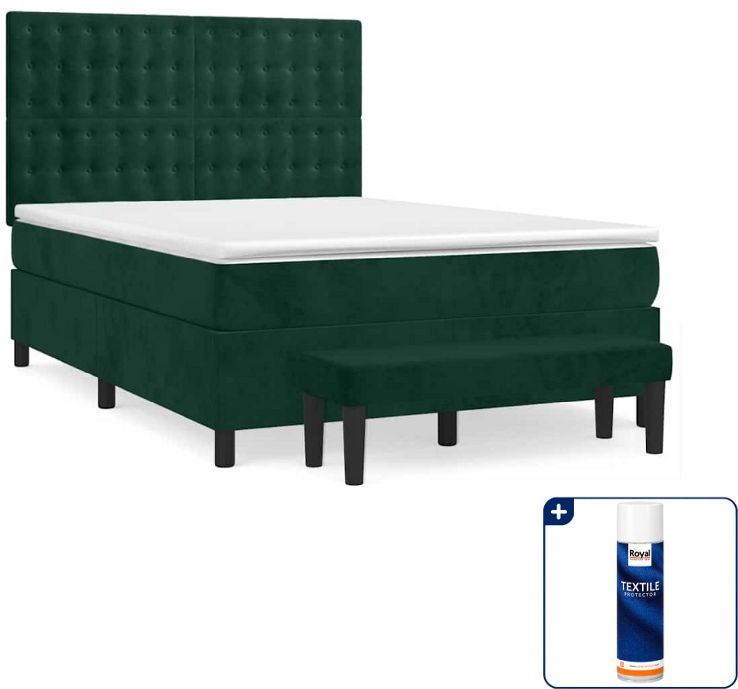 vidaXL boxspring met matras en bankje - 140 x 190 cm - donkergroen - Inclusief textielbeschermer 500 ml
