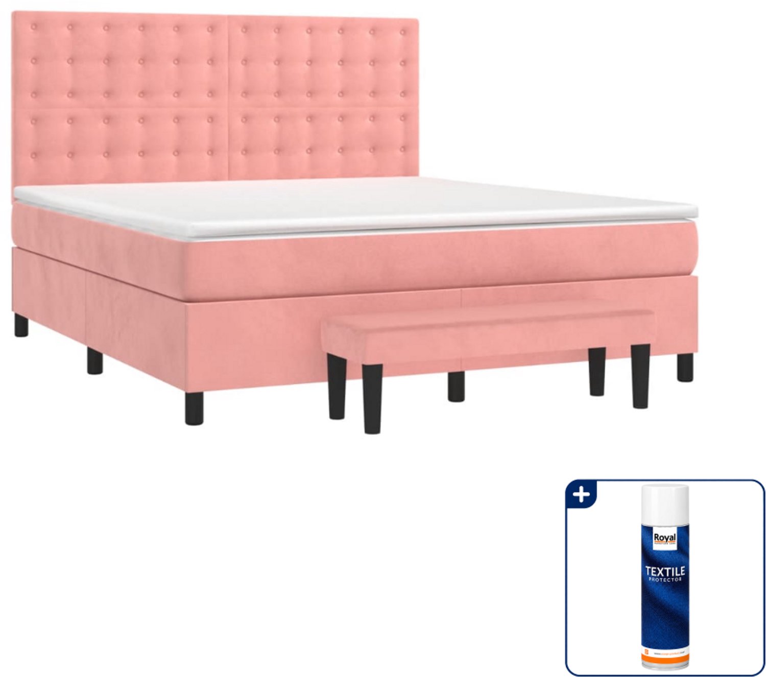 vidaXL Queensize boxspring met matras - 160 x 200 cm - fluweel - roze - Inclusief textielbeschermer 500 ml