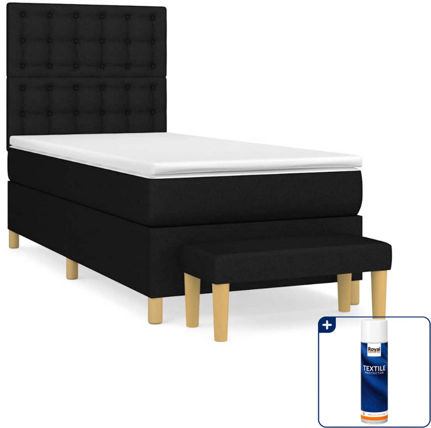 vidaXL boxspring met matras en bankje - 90 x 200 cm - zwart - Inclusief textielbeschermer 500 ml